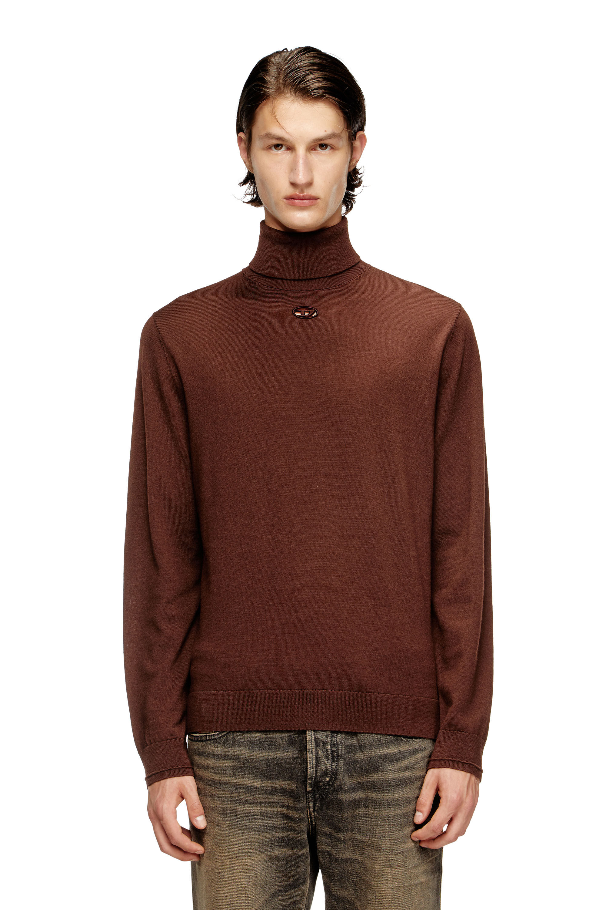 Diesel - K-VARTA, Dolcevita in lana con logo cut-out Uomo in Marrone - 3