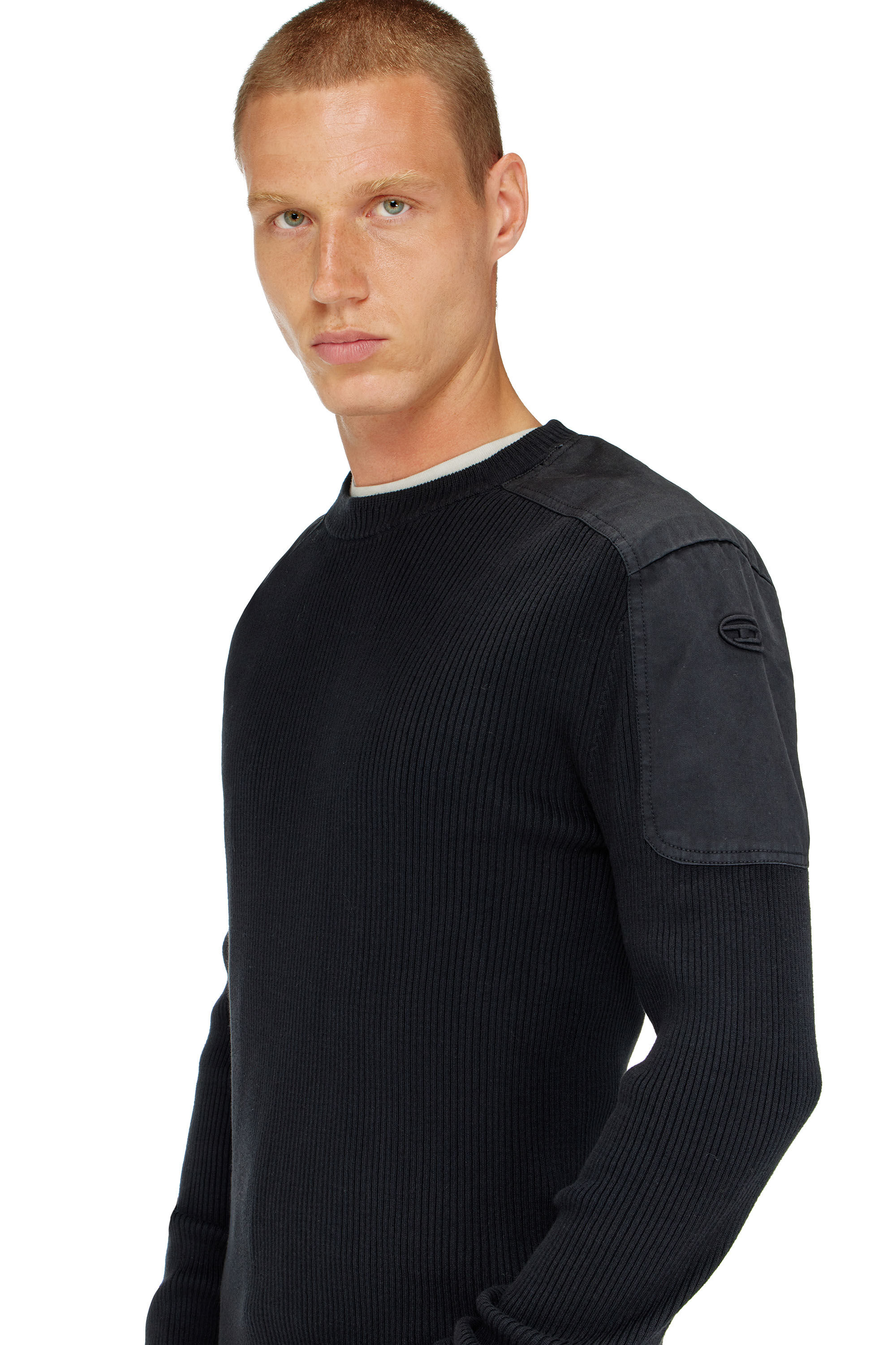 Diesel - K-MARTIN, Herren Gerippter Pullover mit Schultereins&auml;tzen in Schwarz - 5