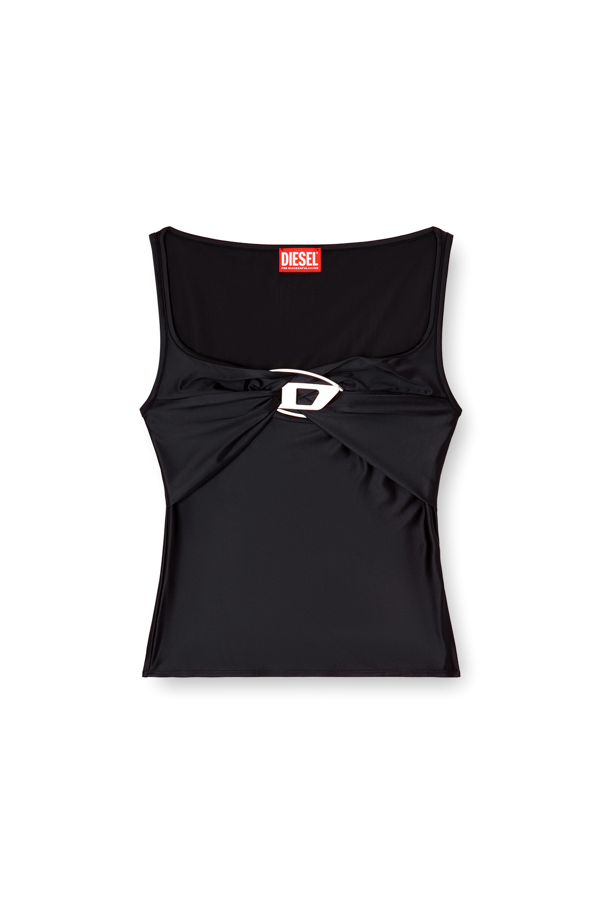 Diesel - T-AMAI, Woman's Nylon jersey top with ruching in Black - 2