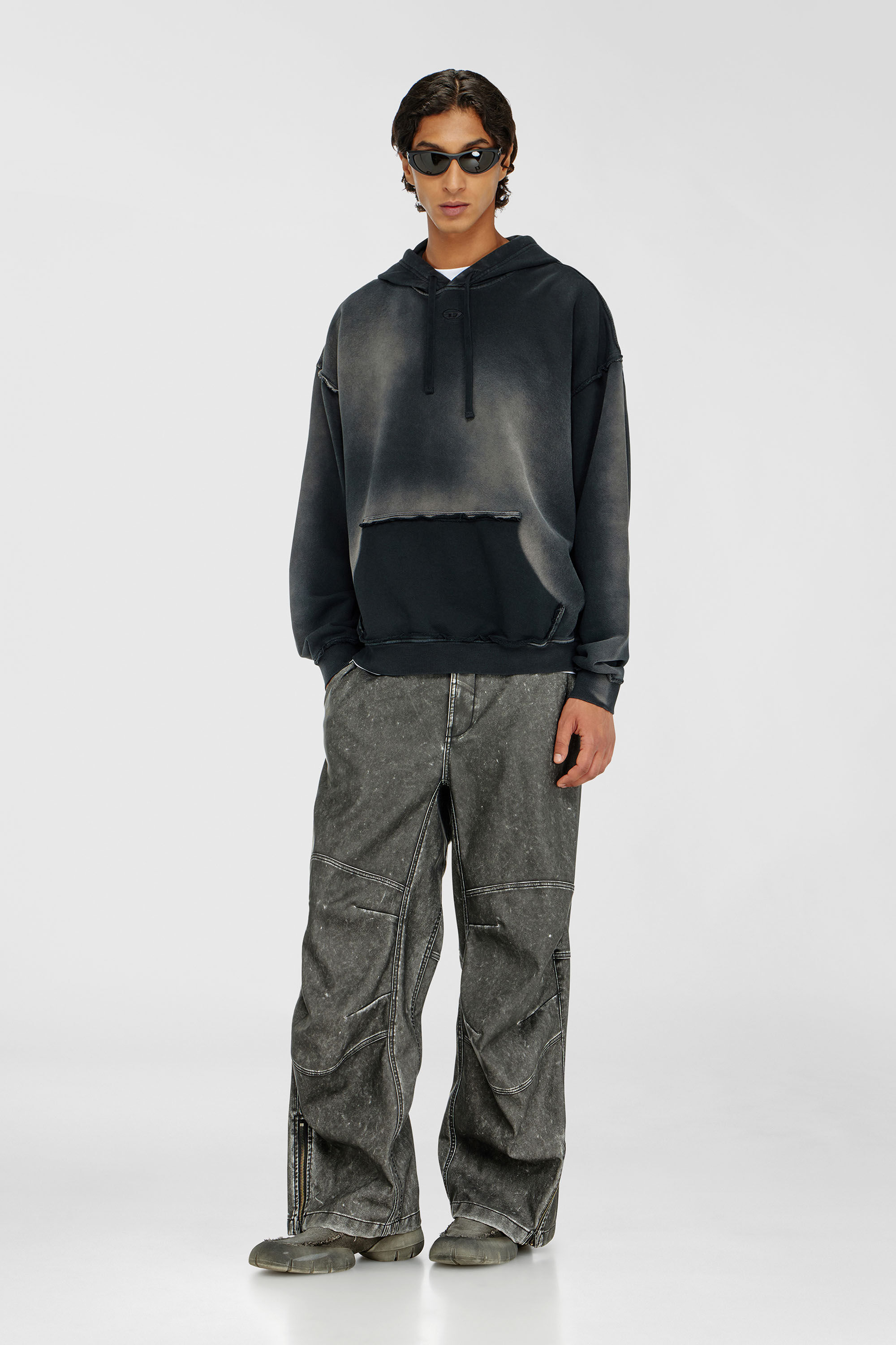 Diesel - S-POCK-HOOD, Hoodie in cotone faded con dettagli sfrangiati Uomo in Multicolor - 1