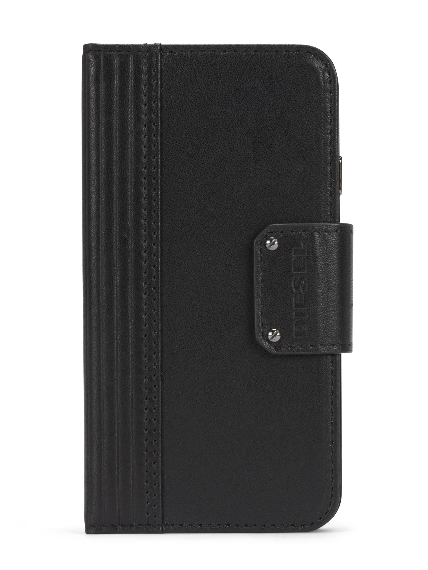Diesel - BLACK LINED LEATHER IPHONE 8 PLUS/7 PLUS FOLIO, Unisex Klappcover mit schwarzem Leder, iPhone 8Plus/7Plus in Schwarz - 1