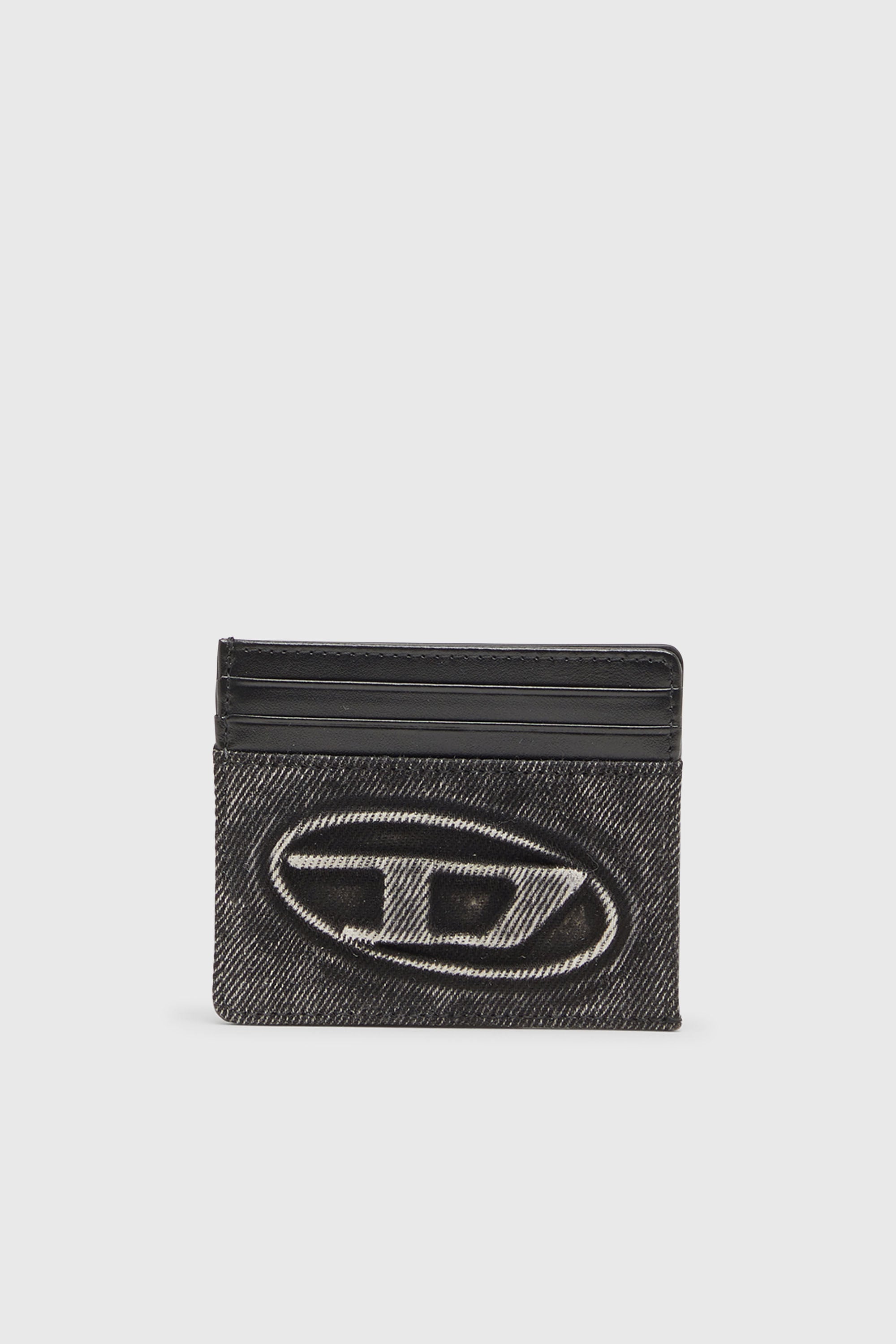 Diesel - 1DR CARD CASE, Porte-cartes en coton lav&eacute; et cuir Mixte in Gris - 1