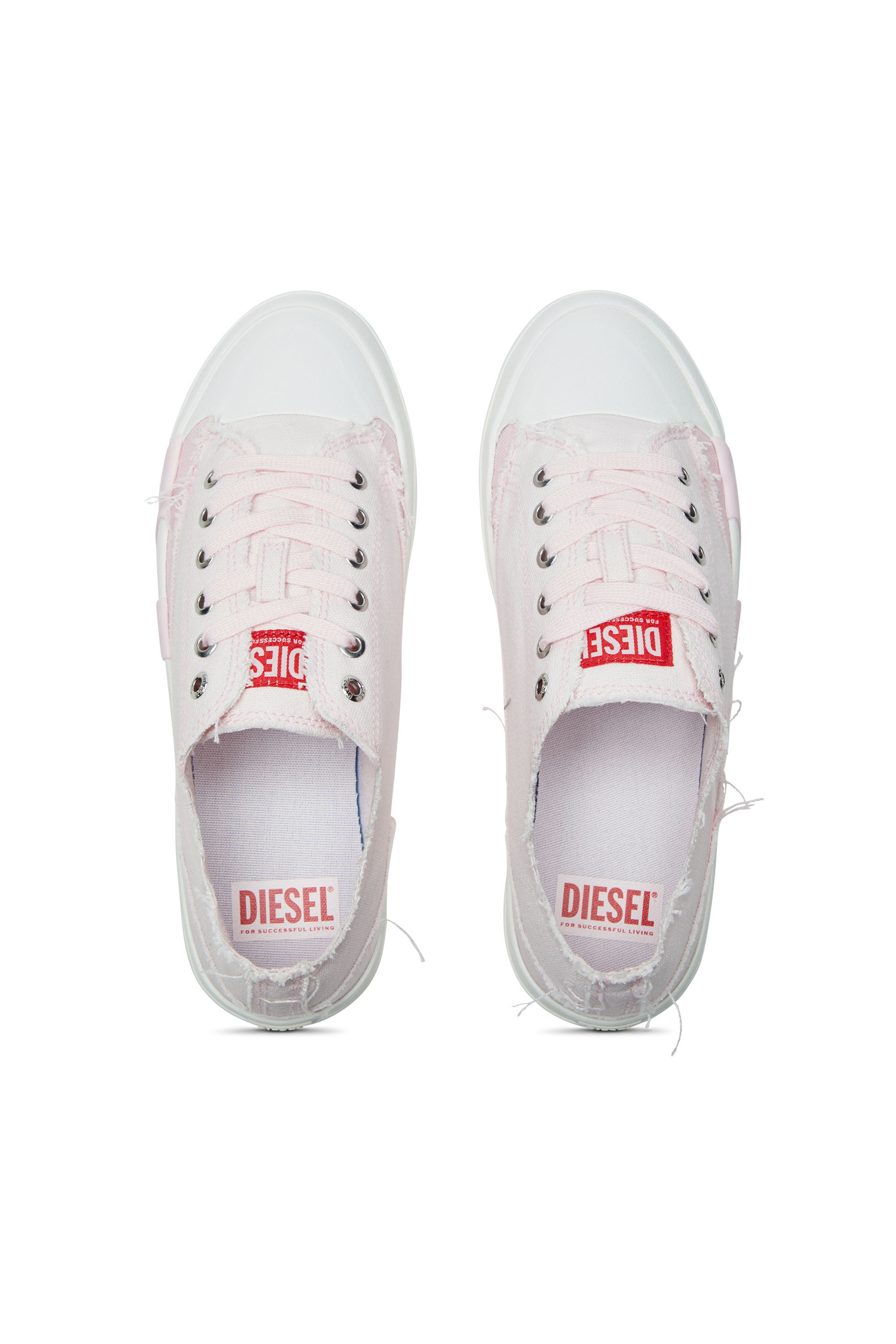 Diesel - S-D-VERSE LOW W, Damen S-D-Verse-Sneakers aus ausgefranstem Canvas in Rosa/Weiss - 4