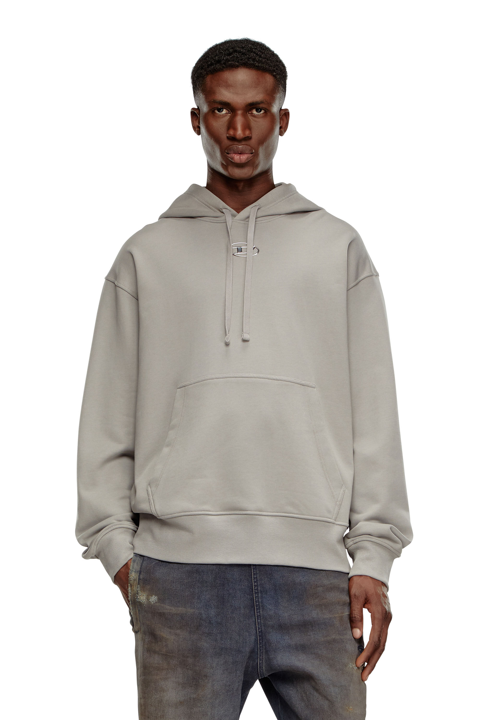 Diesel - S-MACS-HOOD-OD, Sweat-shirt à capuche oversize avec logo métallisé Homme in Gris - 3