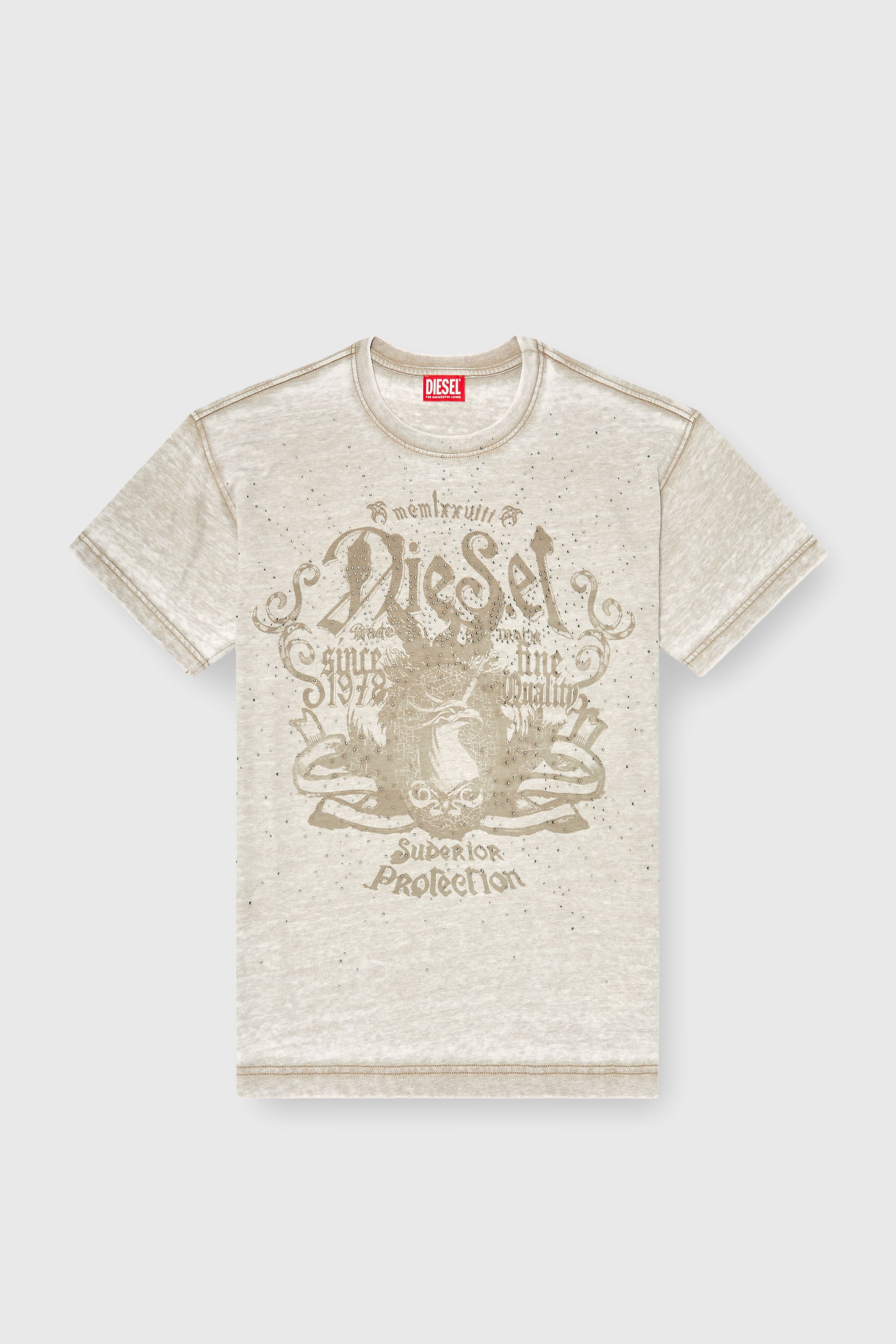 Diesel - T-NORM-AA8, T-shirt in jersey con lavaggio burnout e borchie Uomo in Beige - 2