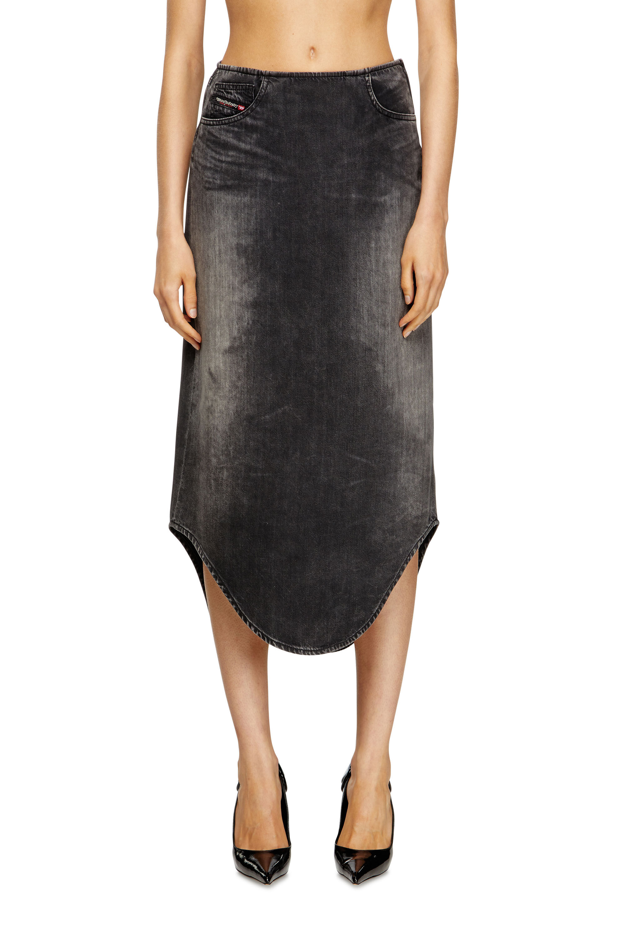 Diesel - DE-PLUMY-S, Damen Midirock aus Denim mit Shadow-Effekt in Schwarz - 3