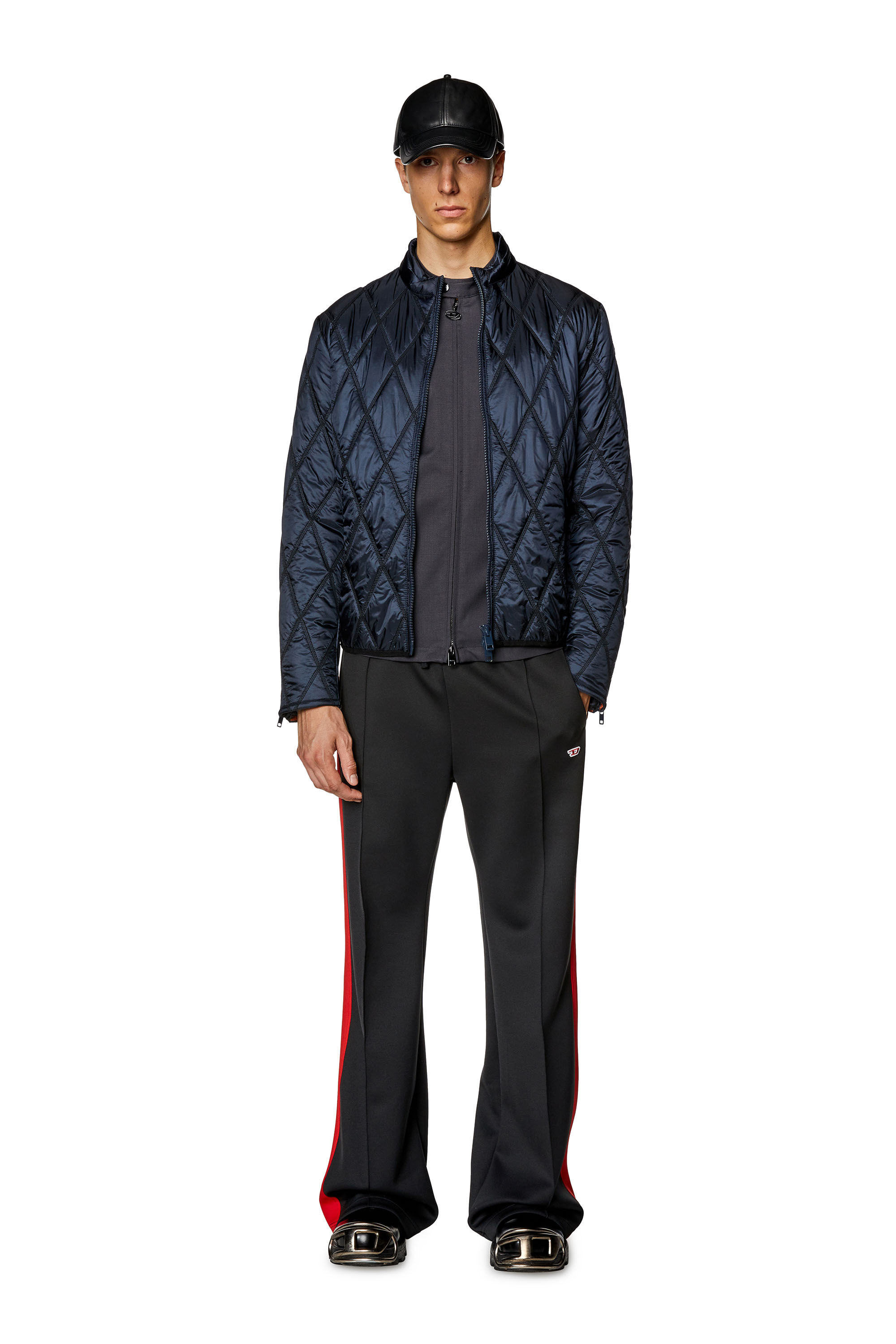 Diesel - J-NIEL, Veste à col montant en nylon matelassé Homme in Bleu - 1