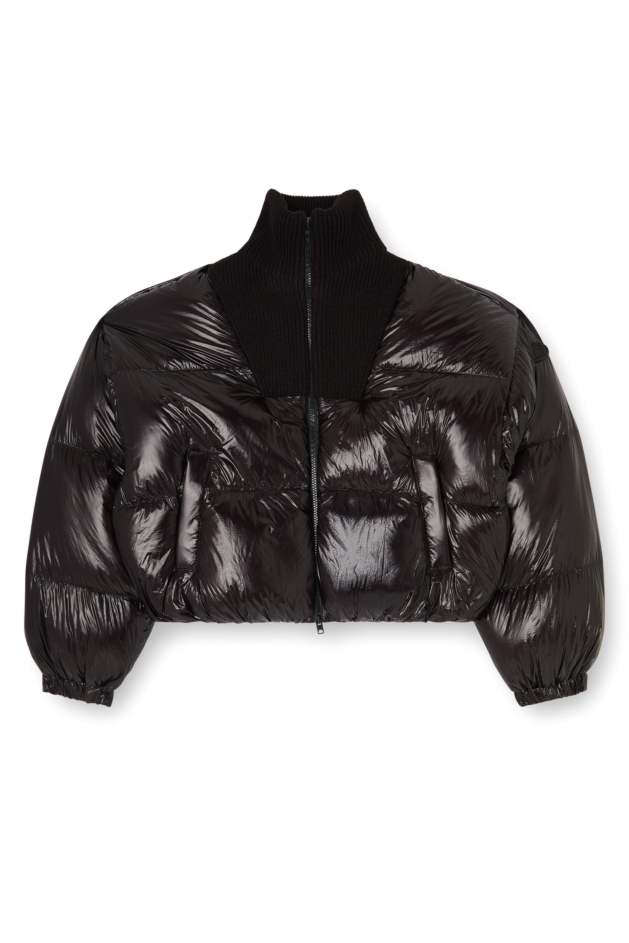 Diesel - W-ARRIOR, Piumino down in ripstop con collo a maglia Donna in Nero - 2