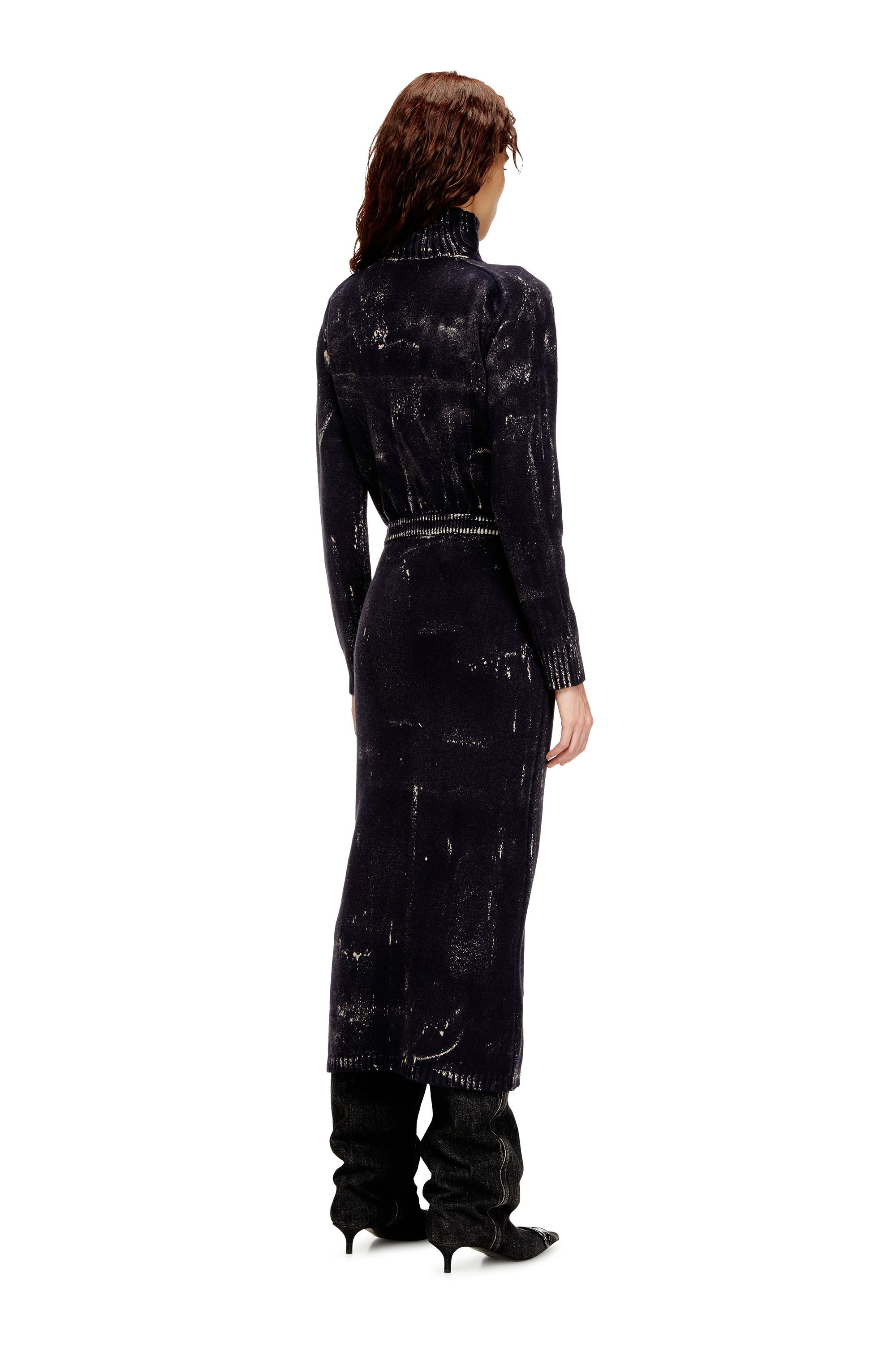 Diesel - M-MARCELLE, Damen Midikleid aus behandeltem Wollmischgewebe-Strick in Schwarz - 4