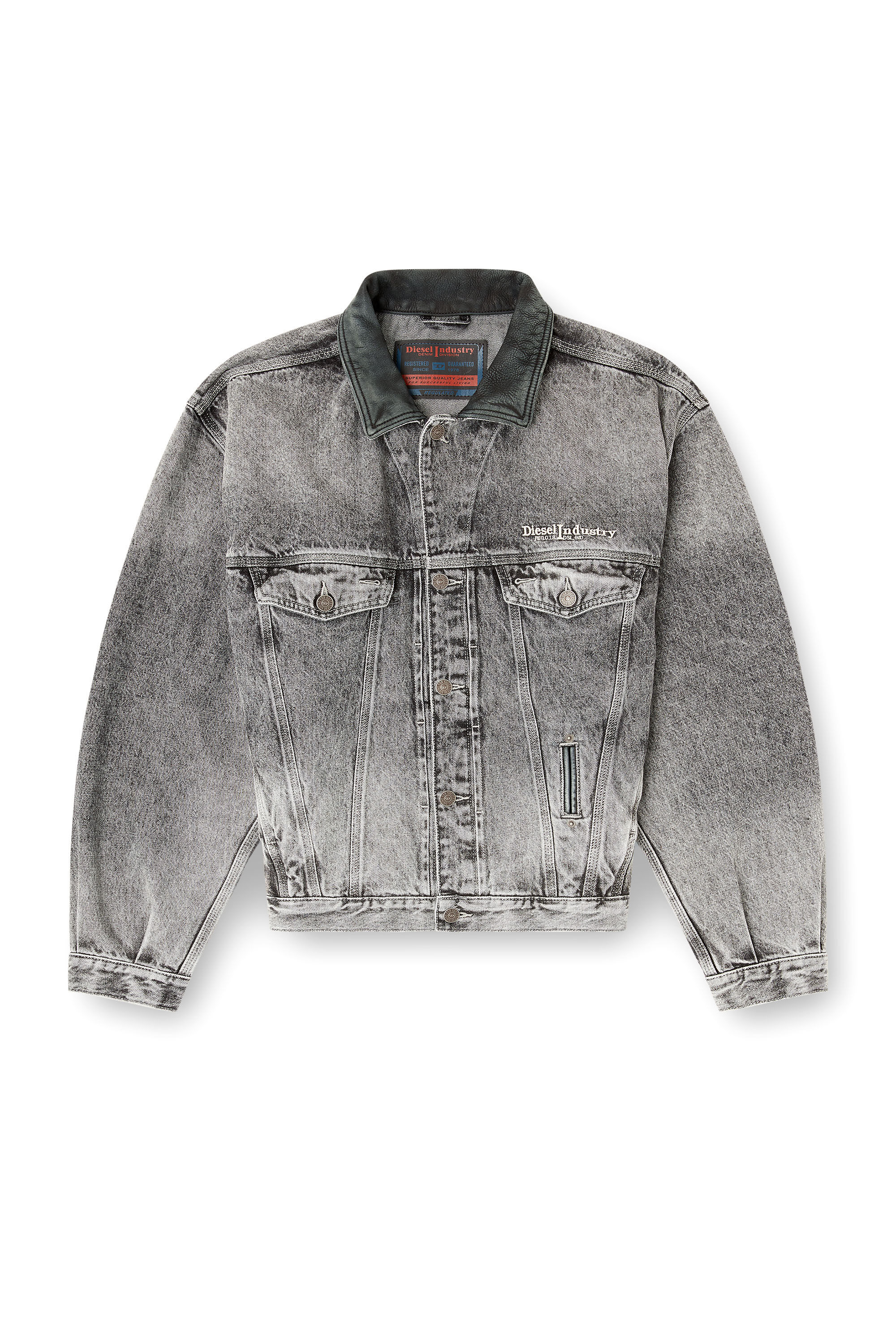 Diesel - D-DENVER-S, Veste en jean trucker avec garnitures en cuir ton sur ton Mixte in Gris - 2