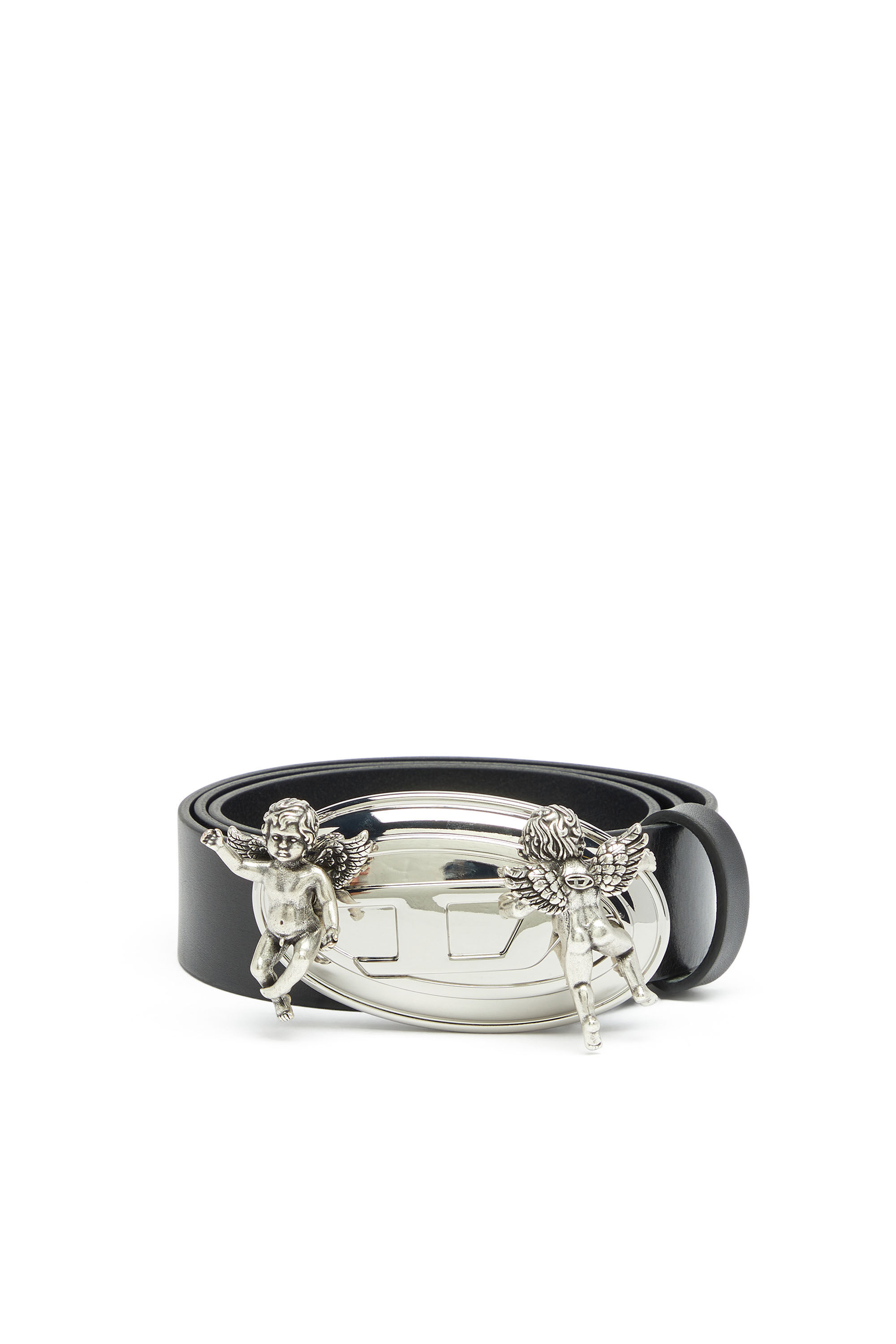 Diesel - B-OVAL ANGELS 35, Ceinture 3,5 cm en cuir  avec boucle Oval D ch&eacute;rubin Femme in Noir - 1