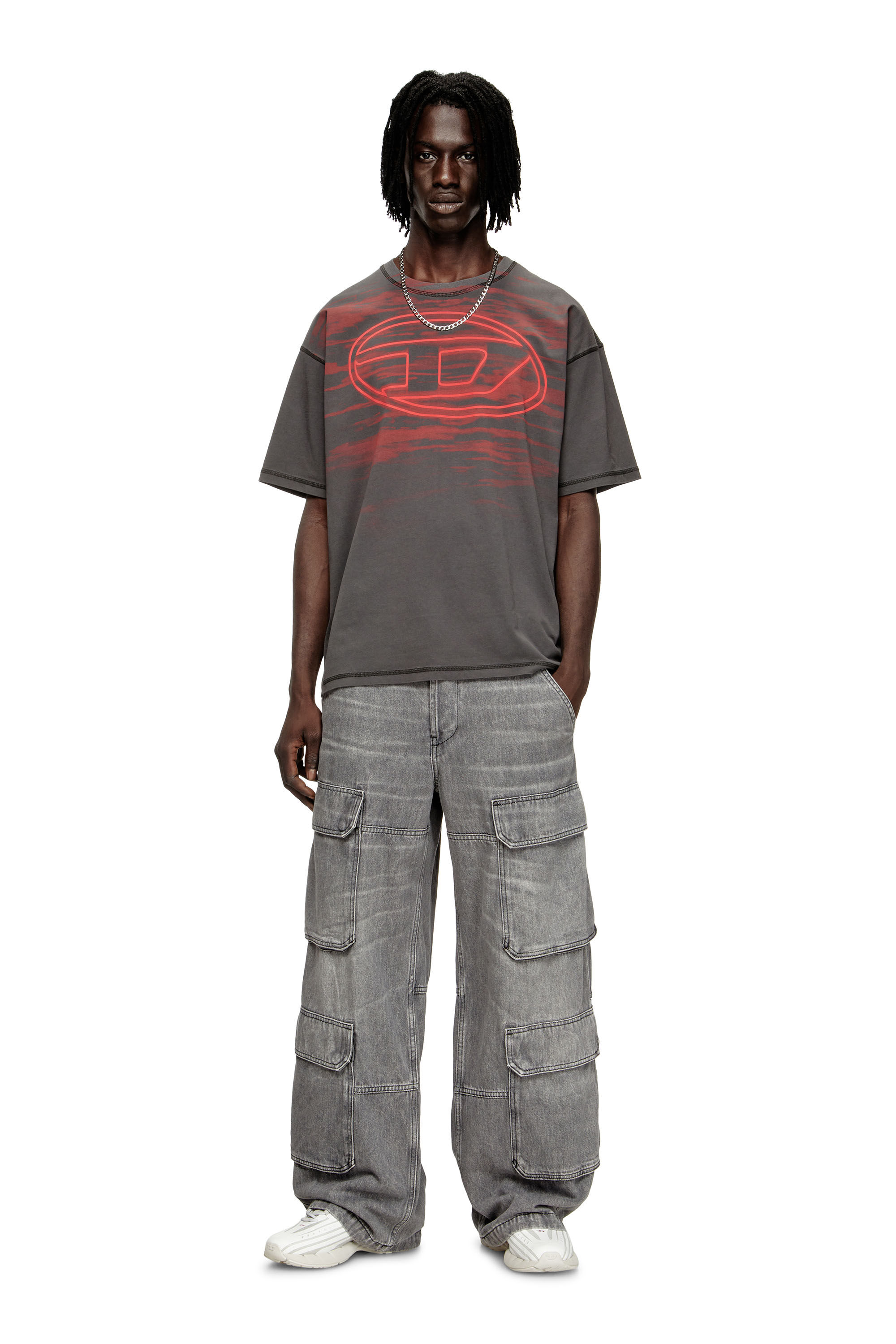 Diesel - T-BOXT-T5, Herren T-Shirt aus Baumwolle mit Oval D Druck in Grau - 1