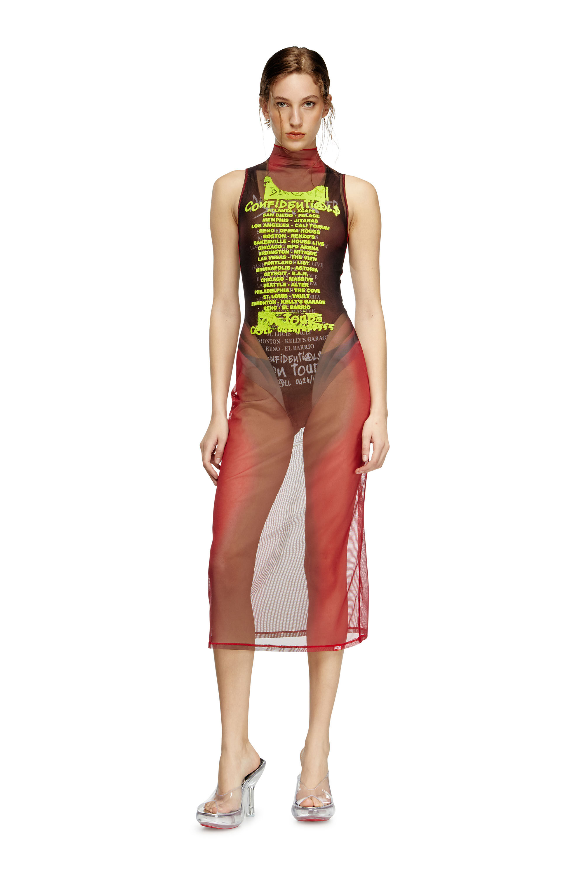 Diesel - D-AGNEC, Damen Mehrlagiges Westenkleid mit Text-Print in Braun - 3