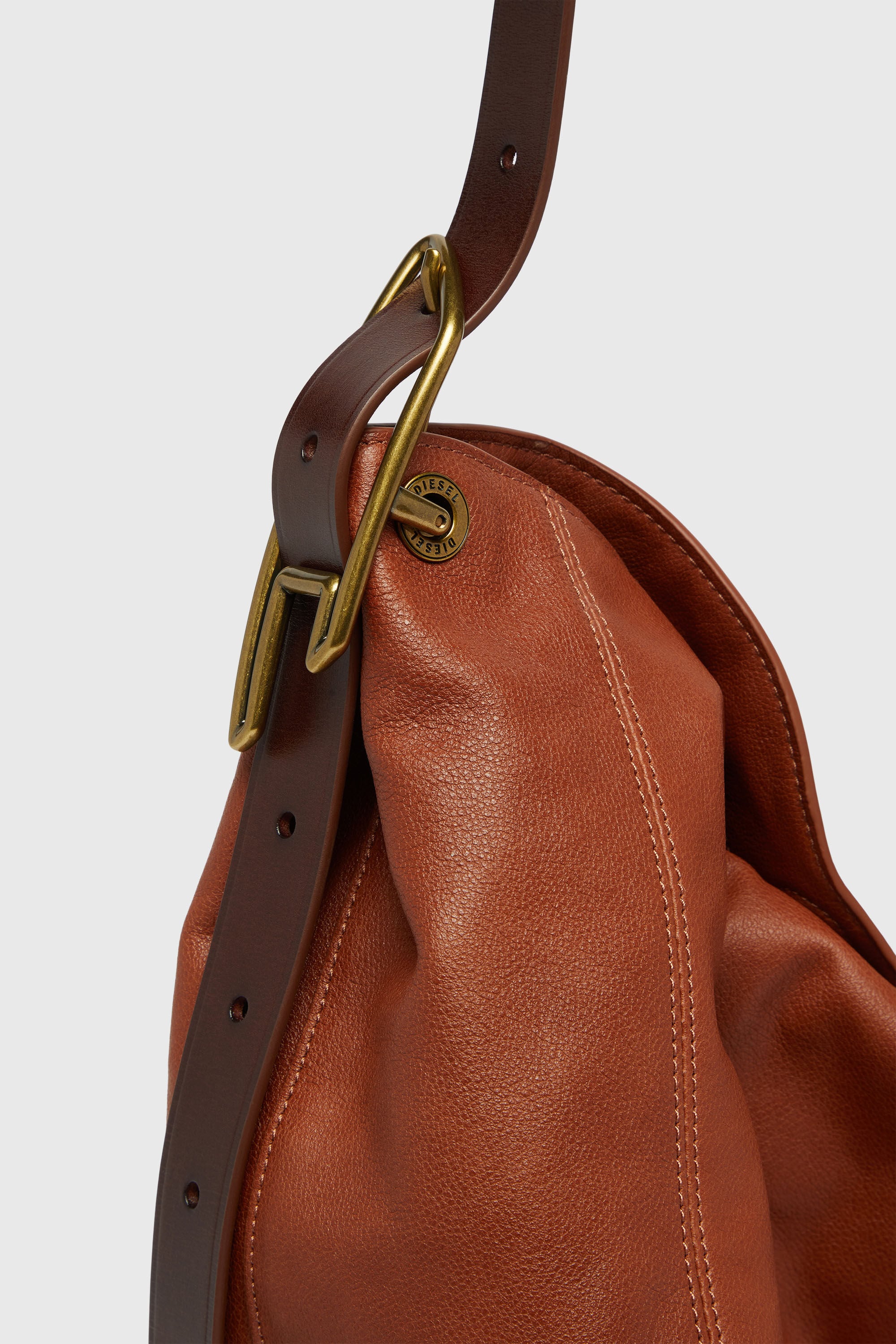 Diesel - D-LINE HOBO L, D-Line-Borsa hobo in pelle lucida Donna in Marrone - 6