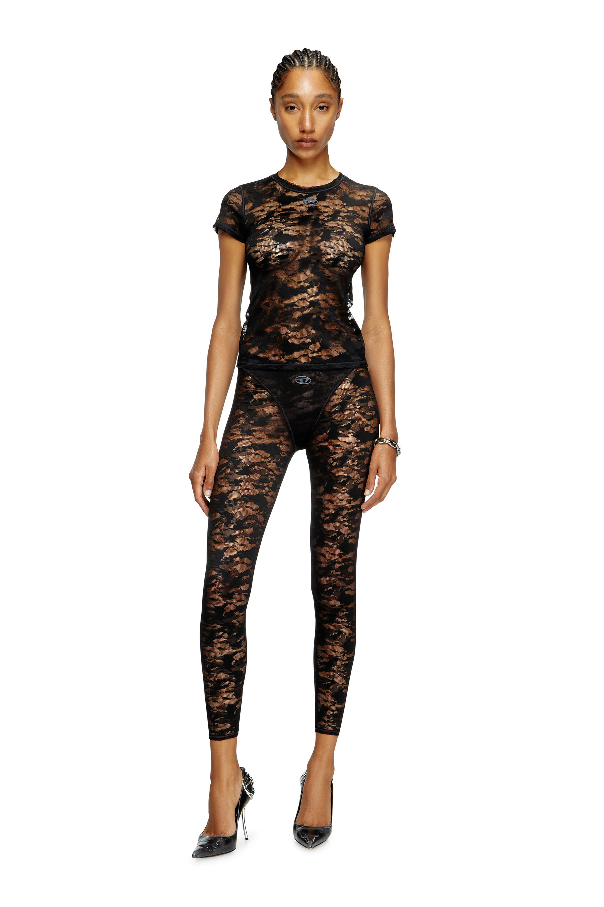 Diesel - KASIA-UTLT, T-shirt in pizzo camouflage Donna in Nero - 1