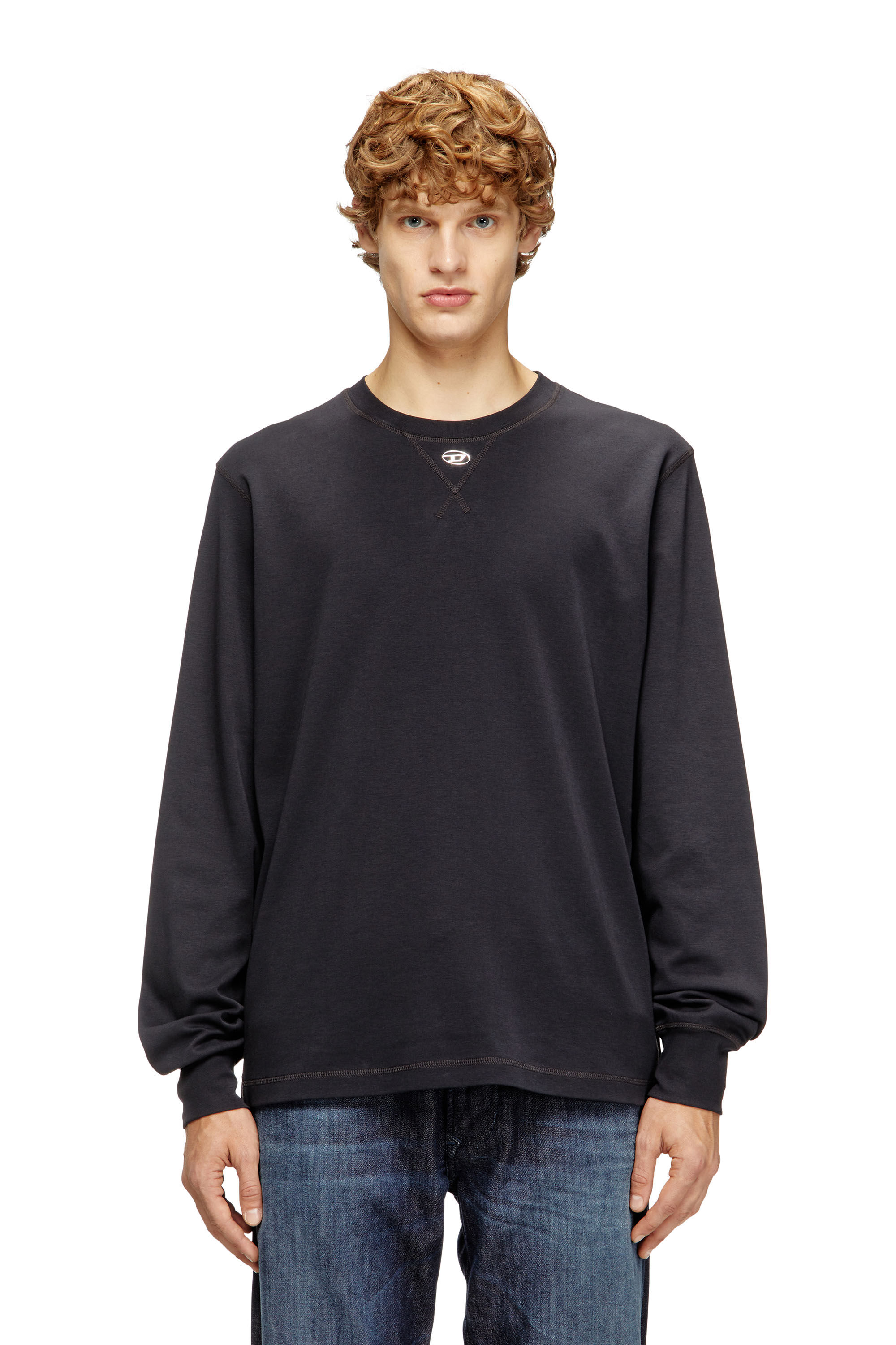 Diesel - T-MADJUST-LS-TR, Herren Baumwoll-Langarmshirt mit Oval D in Dunkelgrau - 3