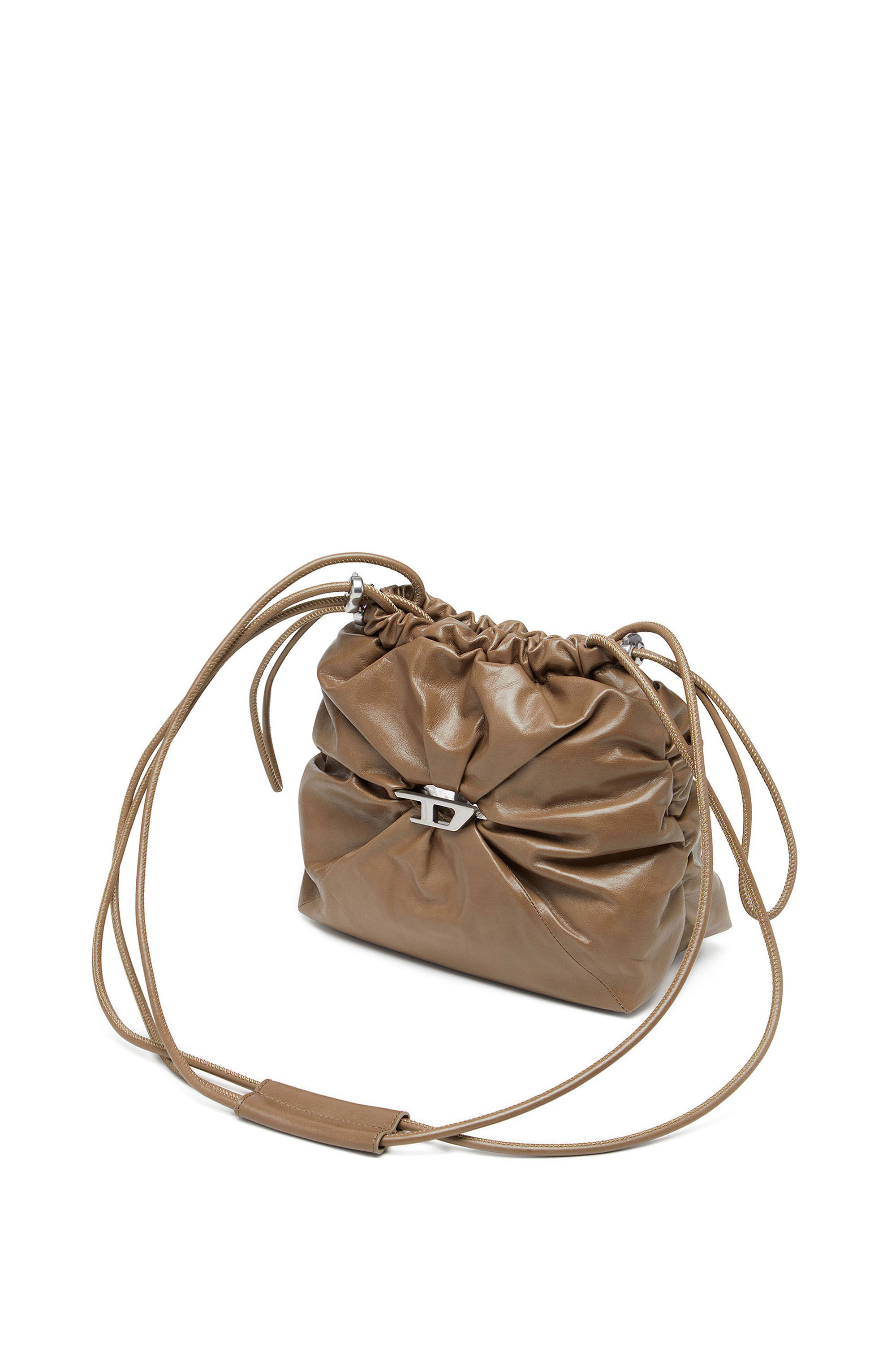 Diesel - SCRUNCH-D BUCKET, Scrunch-D-Borsa bucket in pelle lucida stropicciata Donna in Marrone - 1