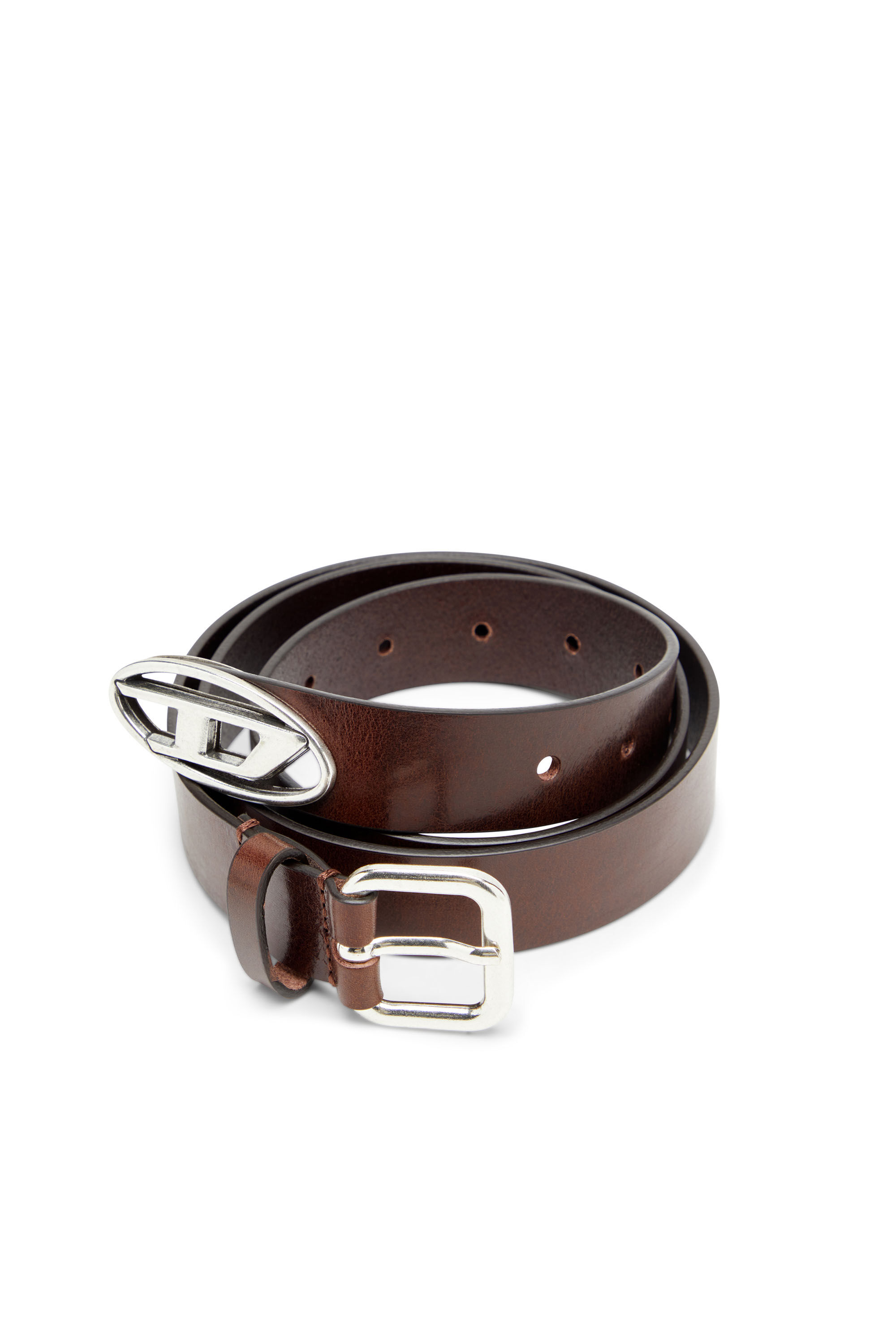 Diesel - B-INLAY, Unisex 2.9cm Gürtel aus Leder mit oval D-Logo in Braun - 3