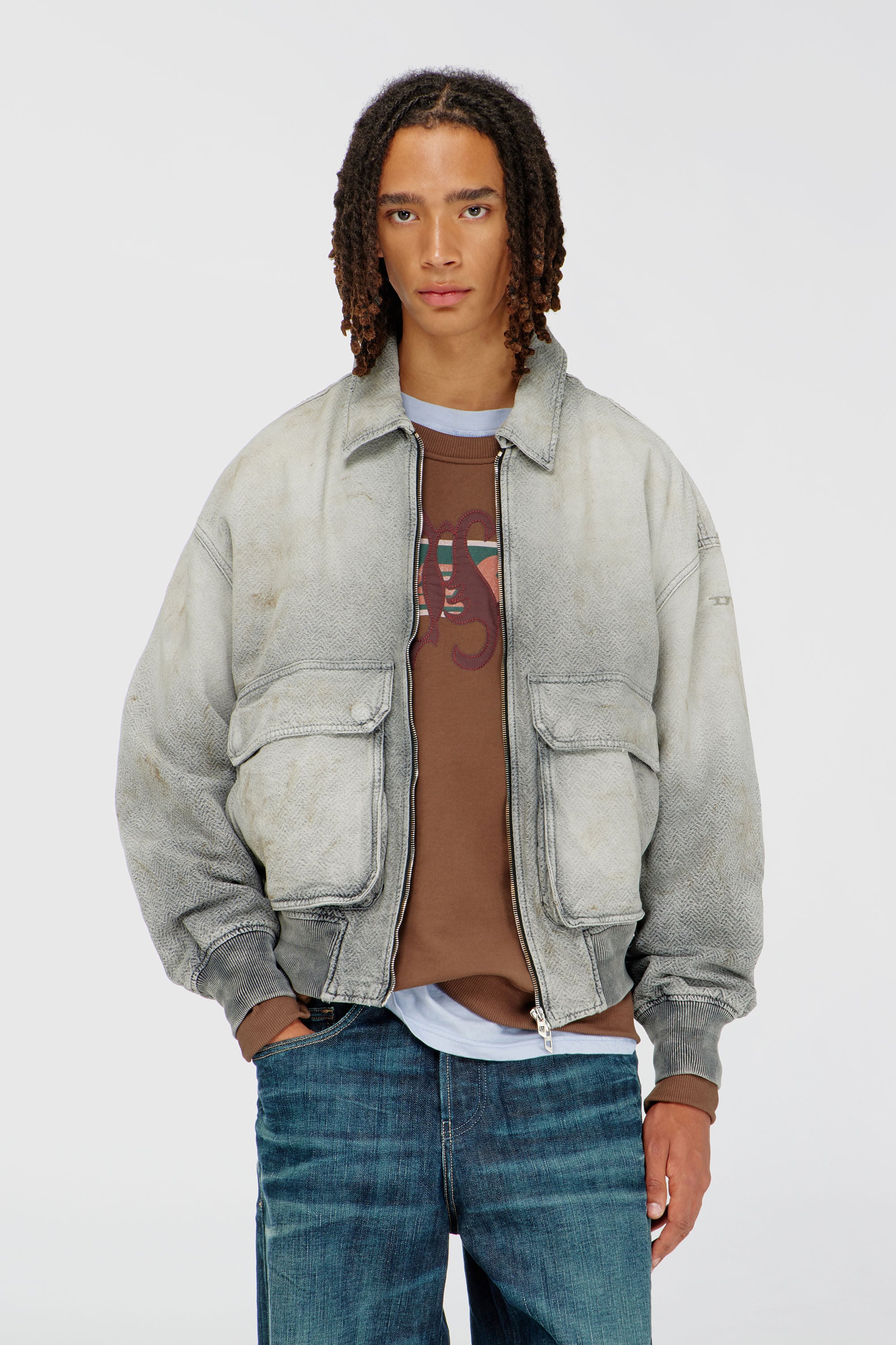 Diesel - D-KURZ, Giacca in denim a spina di pesce effetto distressed Unisex in Grigio - 3