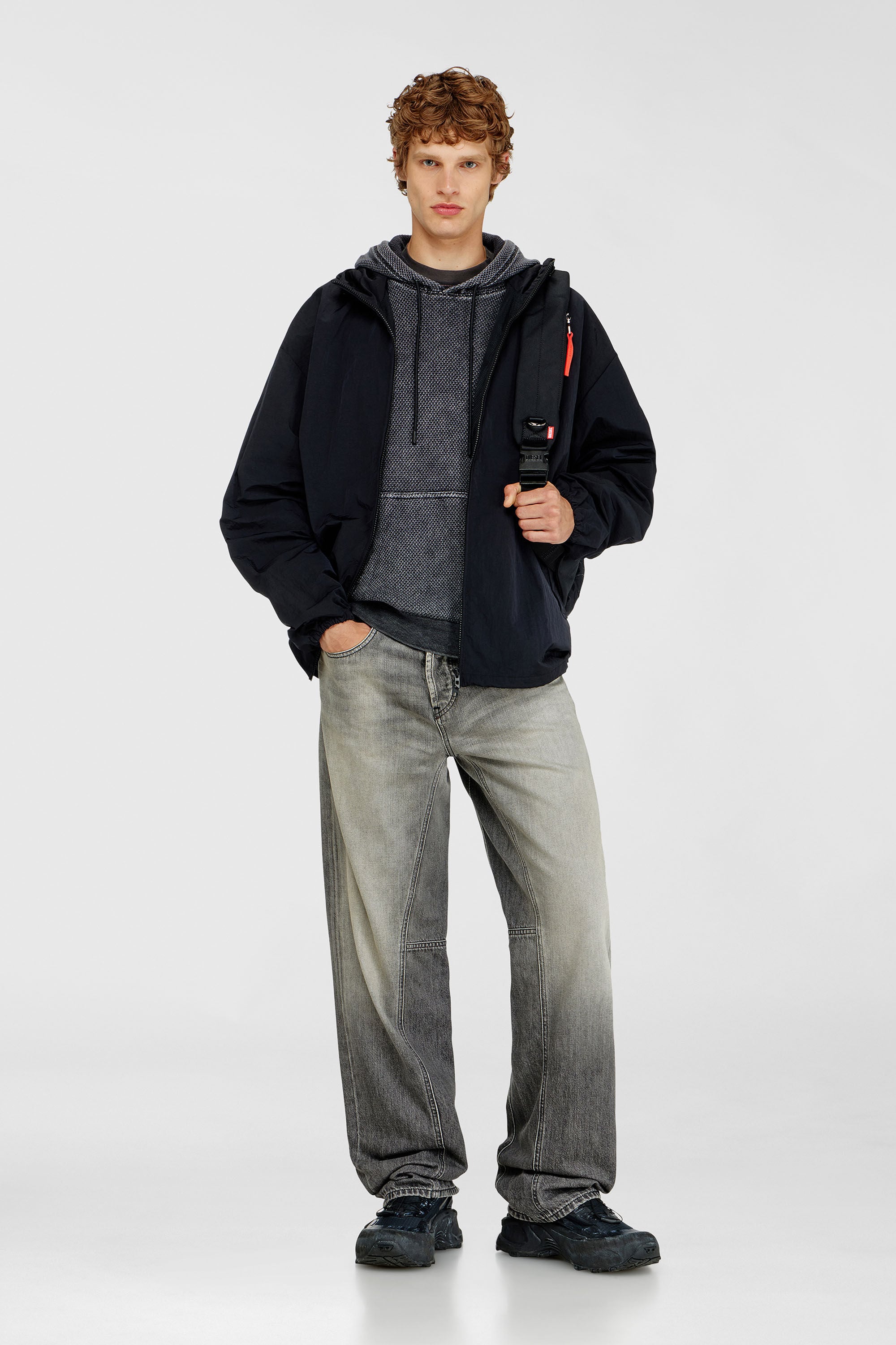 Diesel - S-NORM-HOOD-AA1, Sweat &agrave; capuche en mesh de coton textur&eacute; Homme in Gris - 1