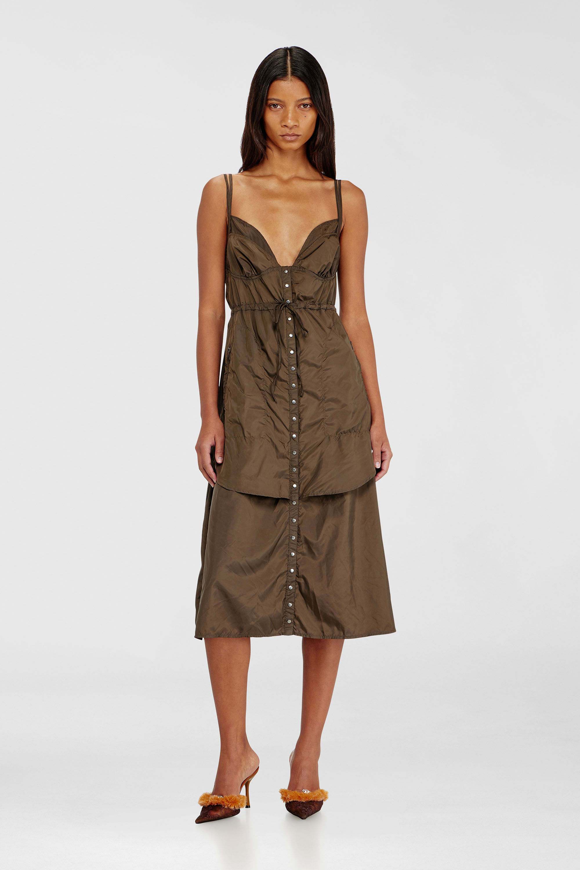 Diesel - D-OROTEA-T1, Robe en nylon l&eacute;ger &agrave; effet superpos&eacute; Femme in Marron - 3