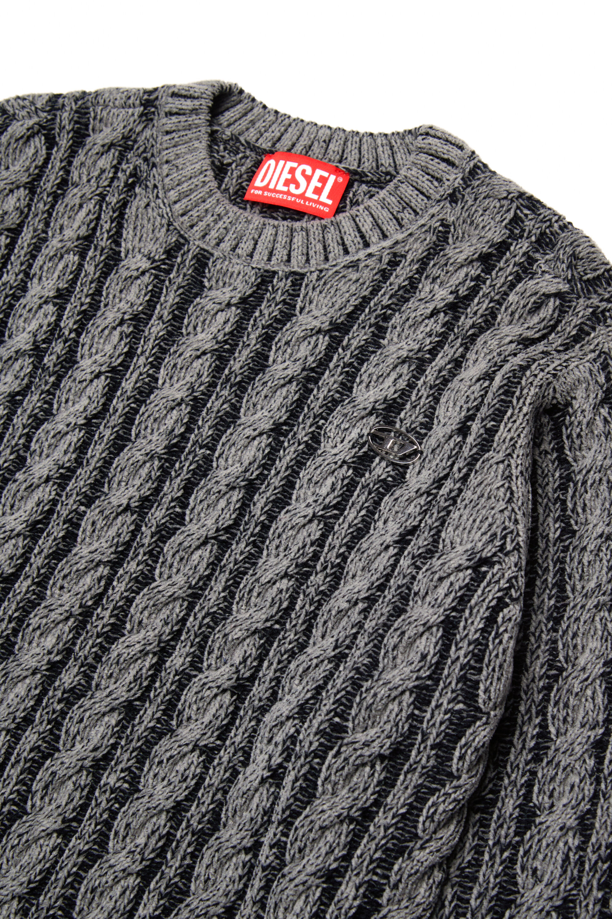 Diesel - KMOXIA OVER, Unisex Cable-knit jumper in two-tone yarn in Black - Image 3