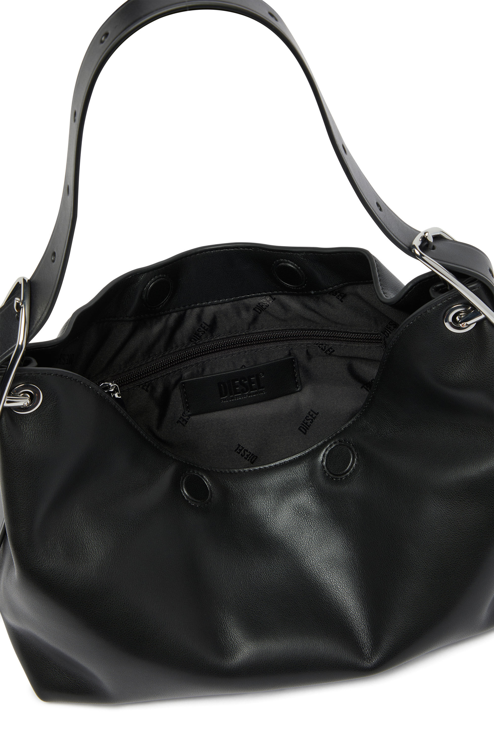 Diesel - D-LINE HOBO S, D-Line-Borsa a spalla in pelle Donna in Nero - 6
