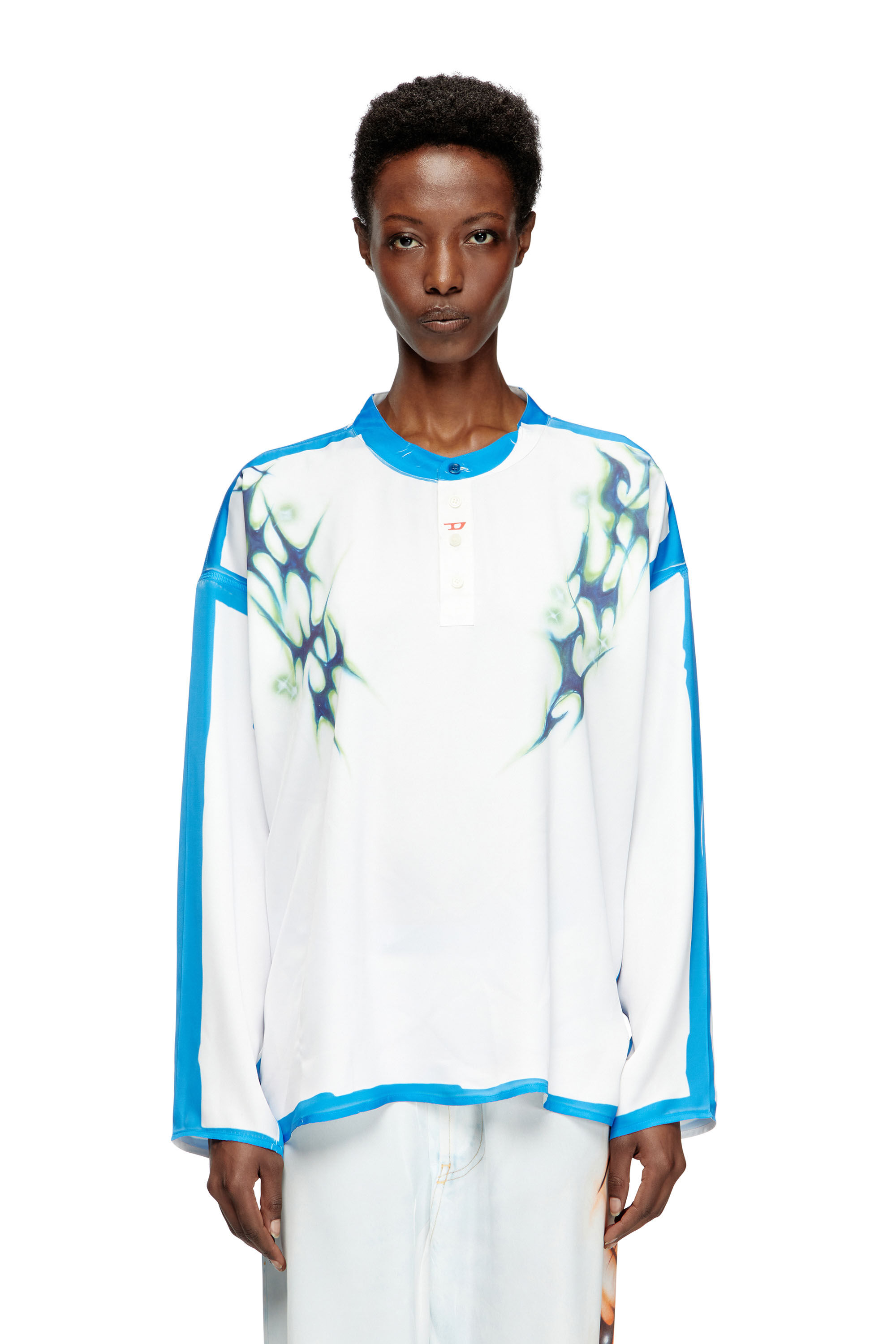 Diesel - T-OLAVI-A-SER-GRAFFITI-JAP, Unisex Langarm-T-Shirt mit Graffiti-Print in Blau/Weiss - 5