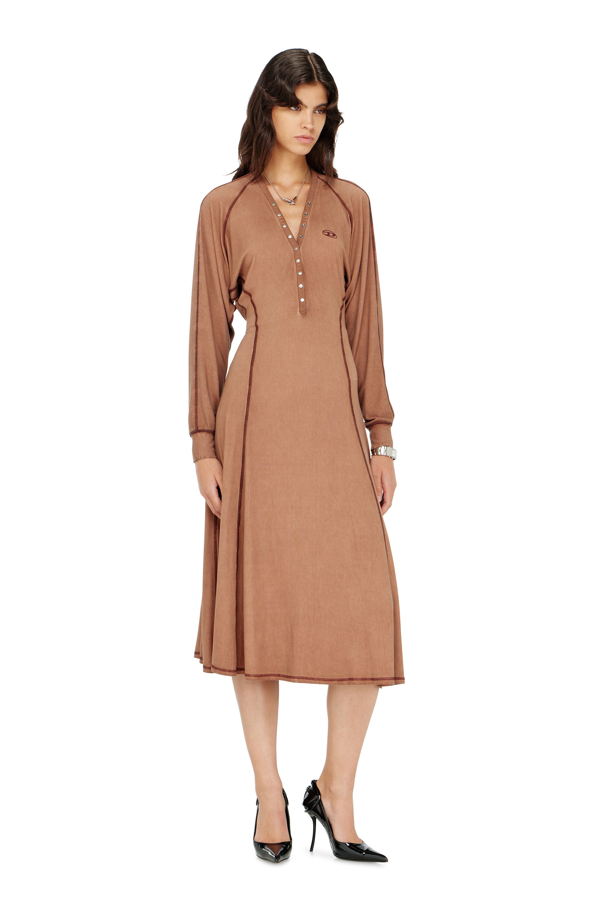Diesel - D-ISERINA, Abito midi in jersey a costine con maniche a pipistrello Donna in ToBeDefined - 3