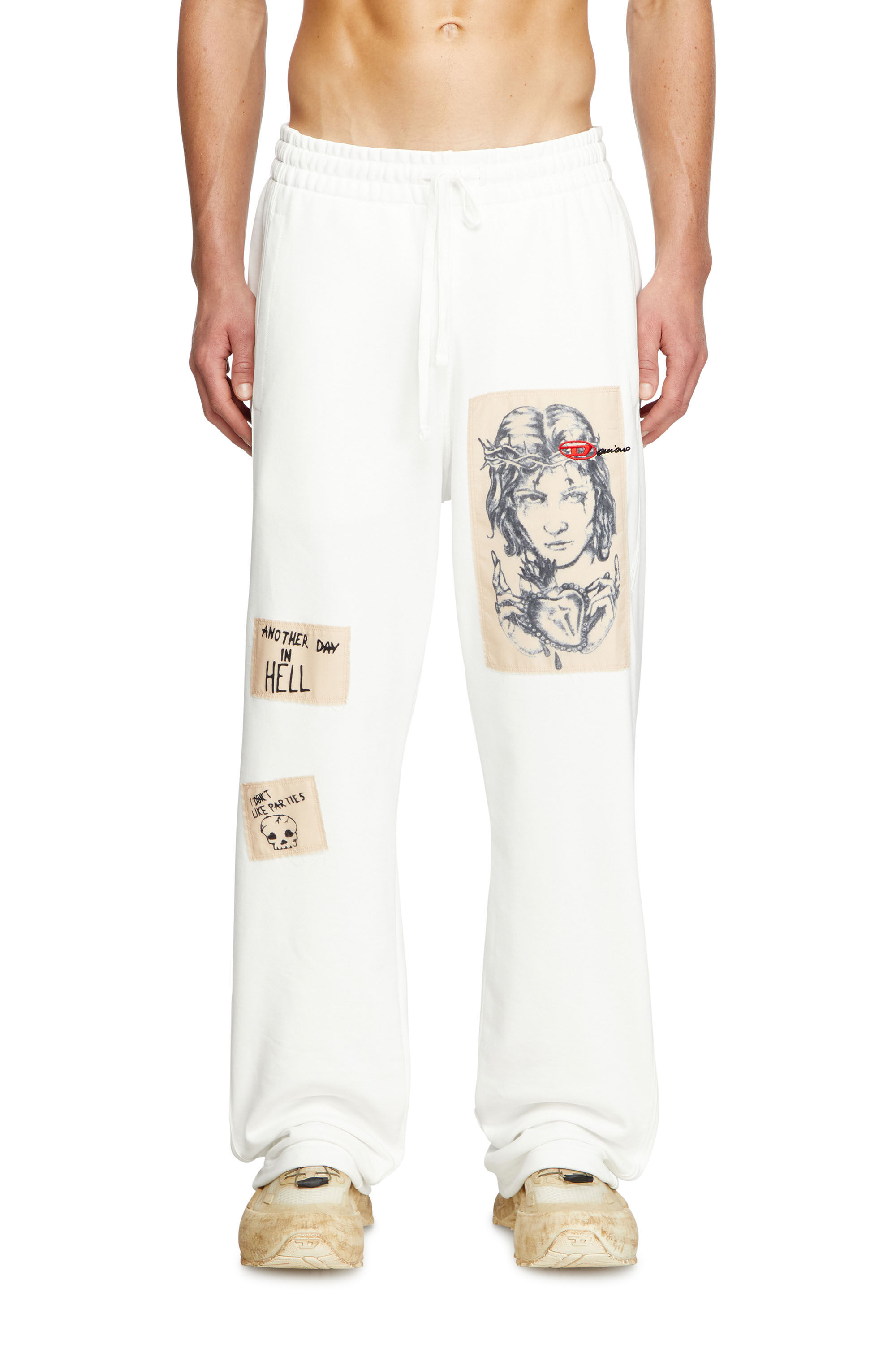 Diesel - P-MARTYANS-DD, Pantalon de survêtement avec empiècements tatouage Mixte in Blanc - 3
