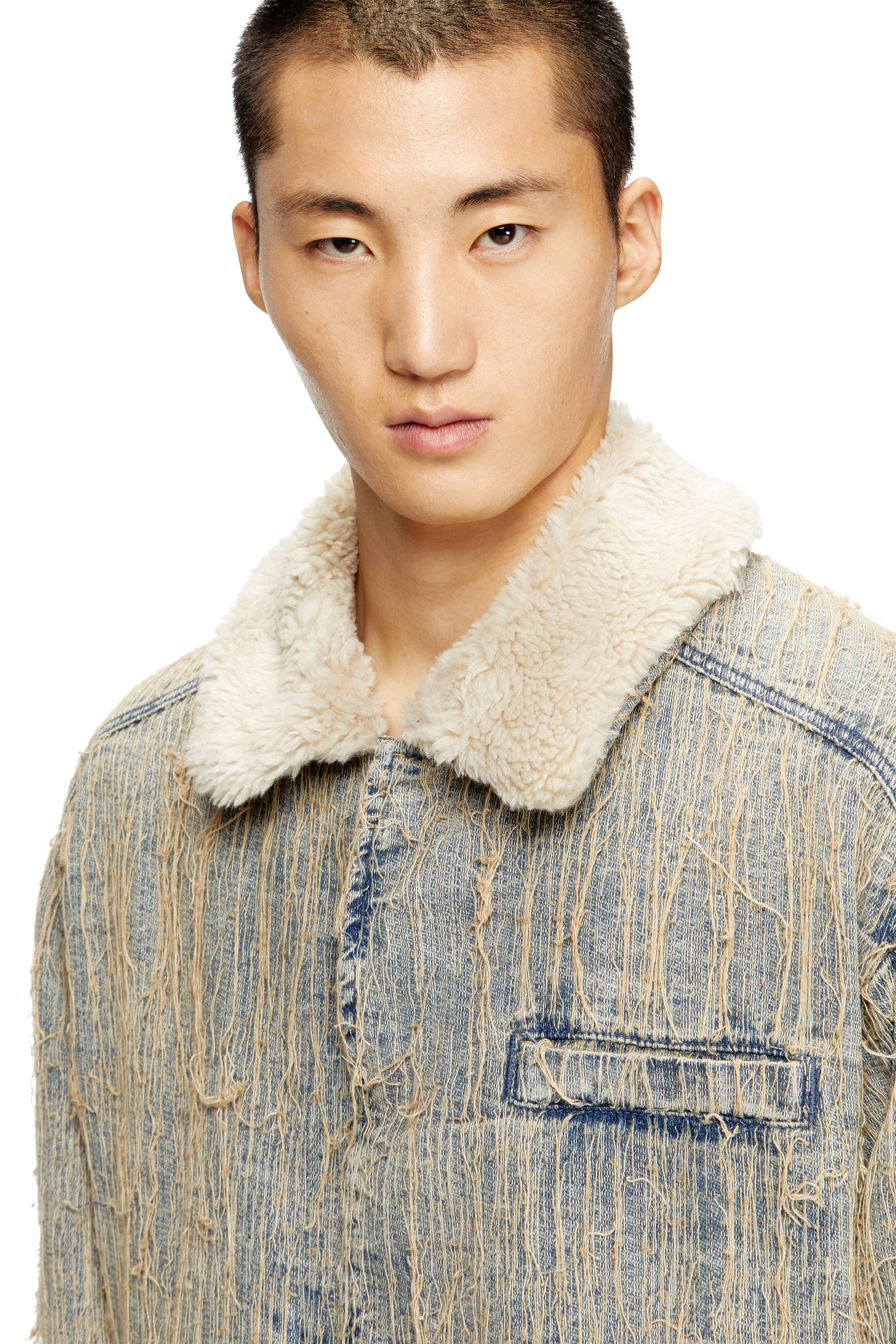 Diesel - D-IVAR-S, Giacca in denim jacquard e fili fluttuanti Uomo in Blu - 5