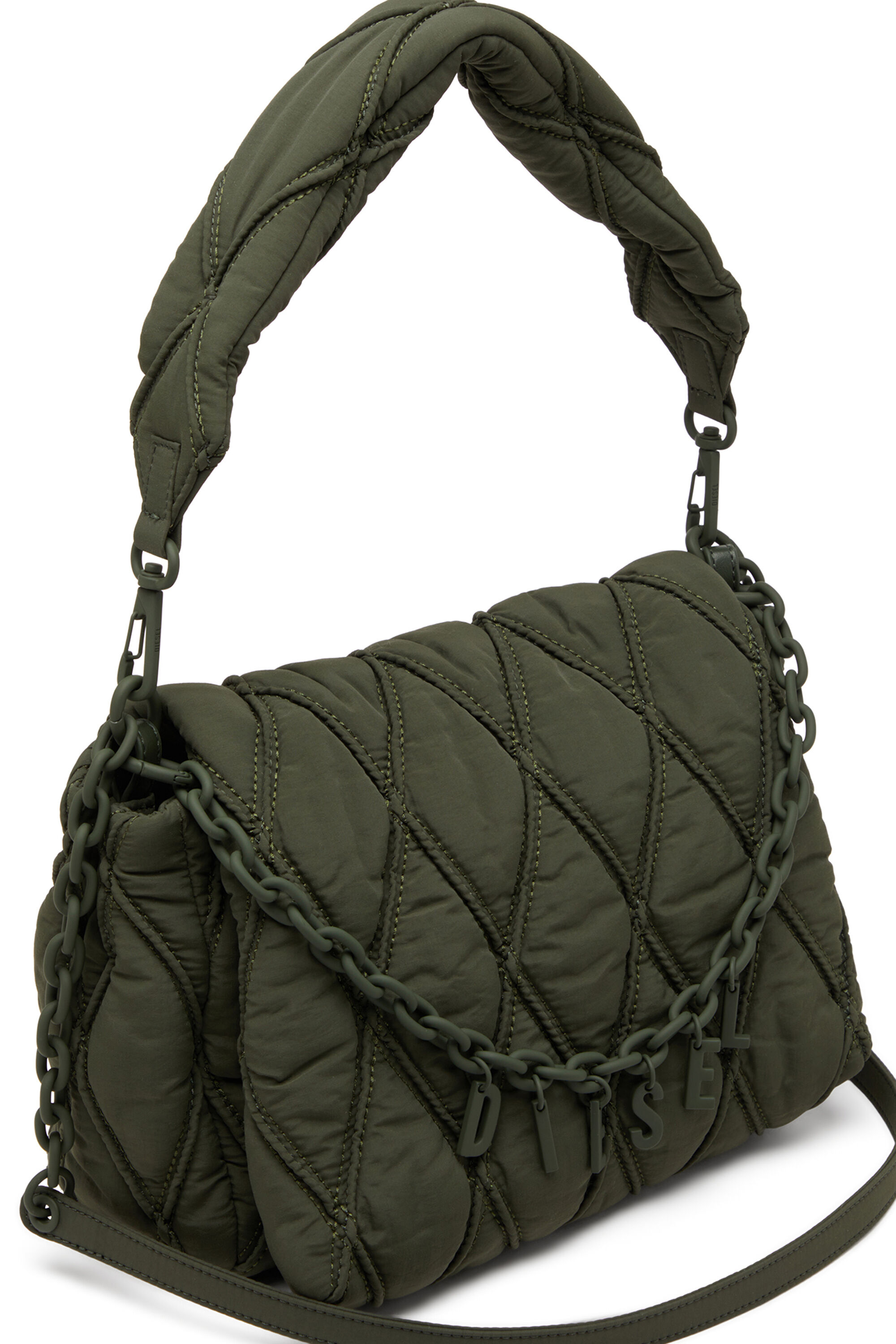 Diesel - CHARM-D SHOULDER M, Damen Charm-D M-Schultertasche aus gestepptem Nylon in Dunkelgrün - 2