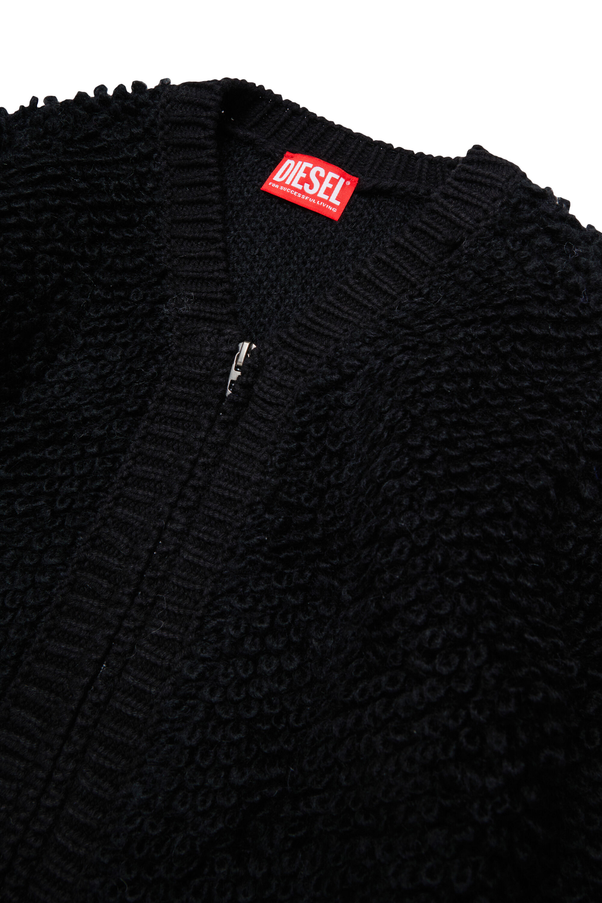 Diesel - KRIM, Cardigan zipp&eacute; en maille boucl&eacute; textur&eacute;e Femme in Noir - 3