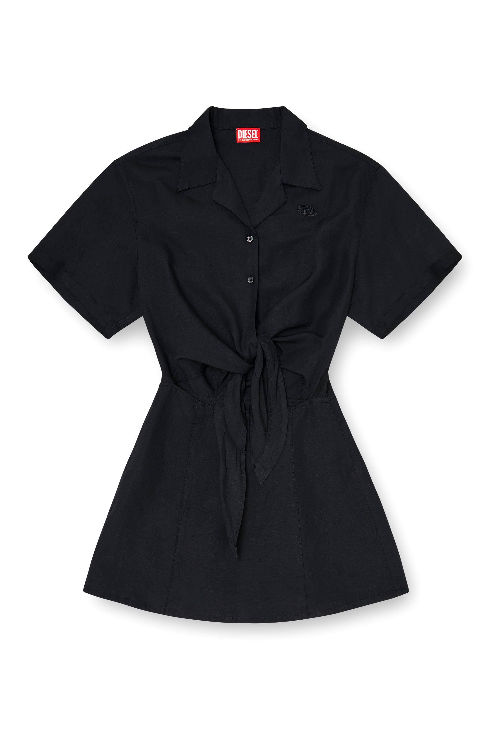 Diesel - D-STALL, Damen Mini-Kleid aus Leinenmischung mit Taillenknoten in Schwarz - 2