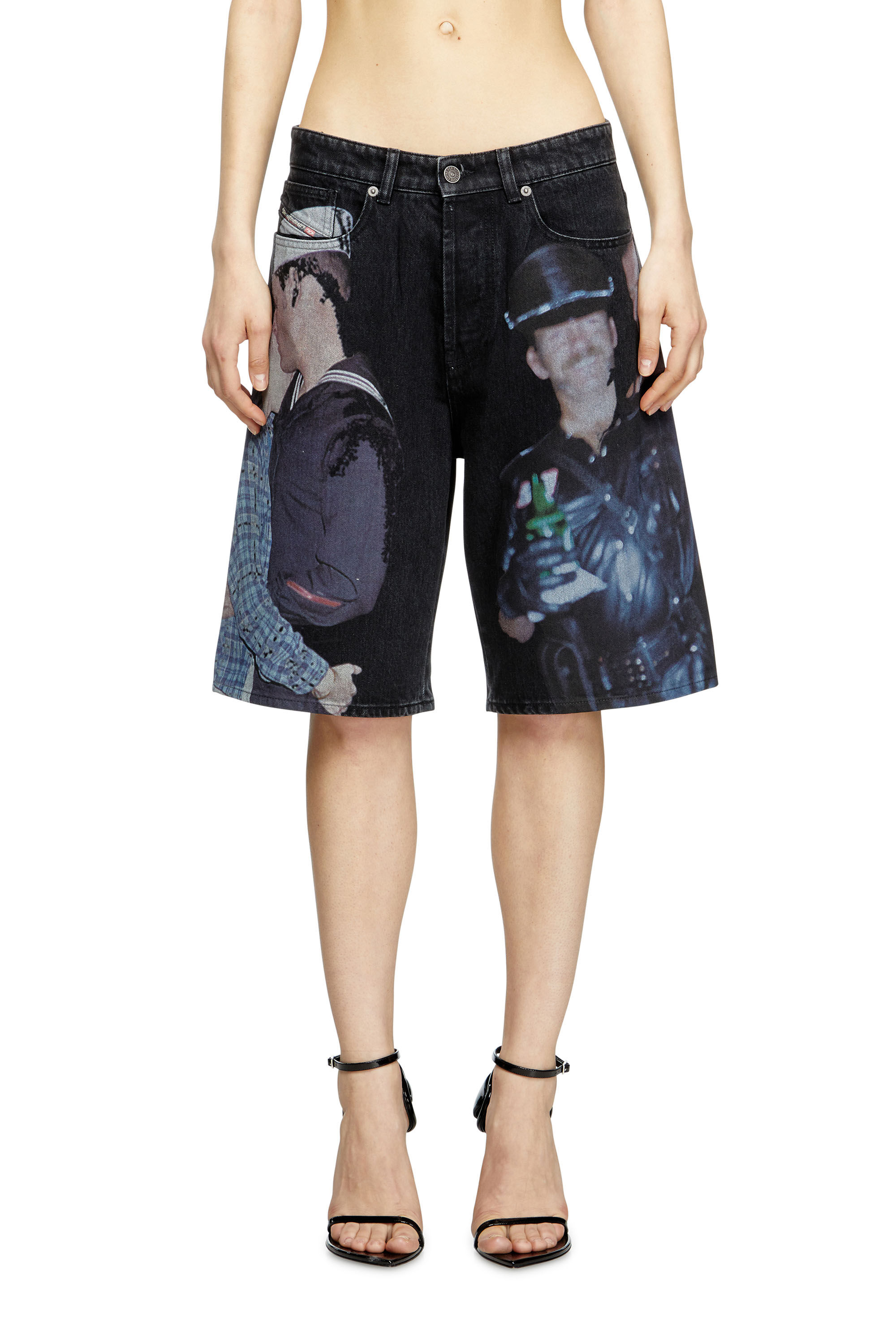 Diesel - PR-D-RIXFORD-S, Unisex Denim-Shorts mit mehrfarbigem Print in Schwarz - 5