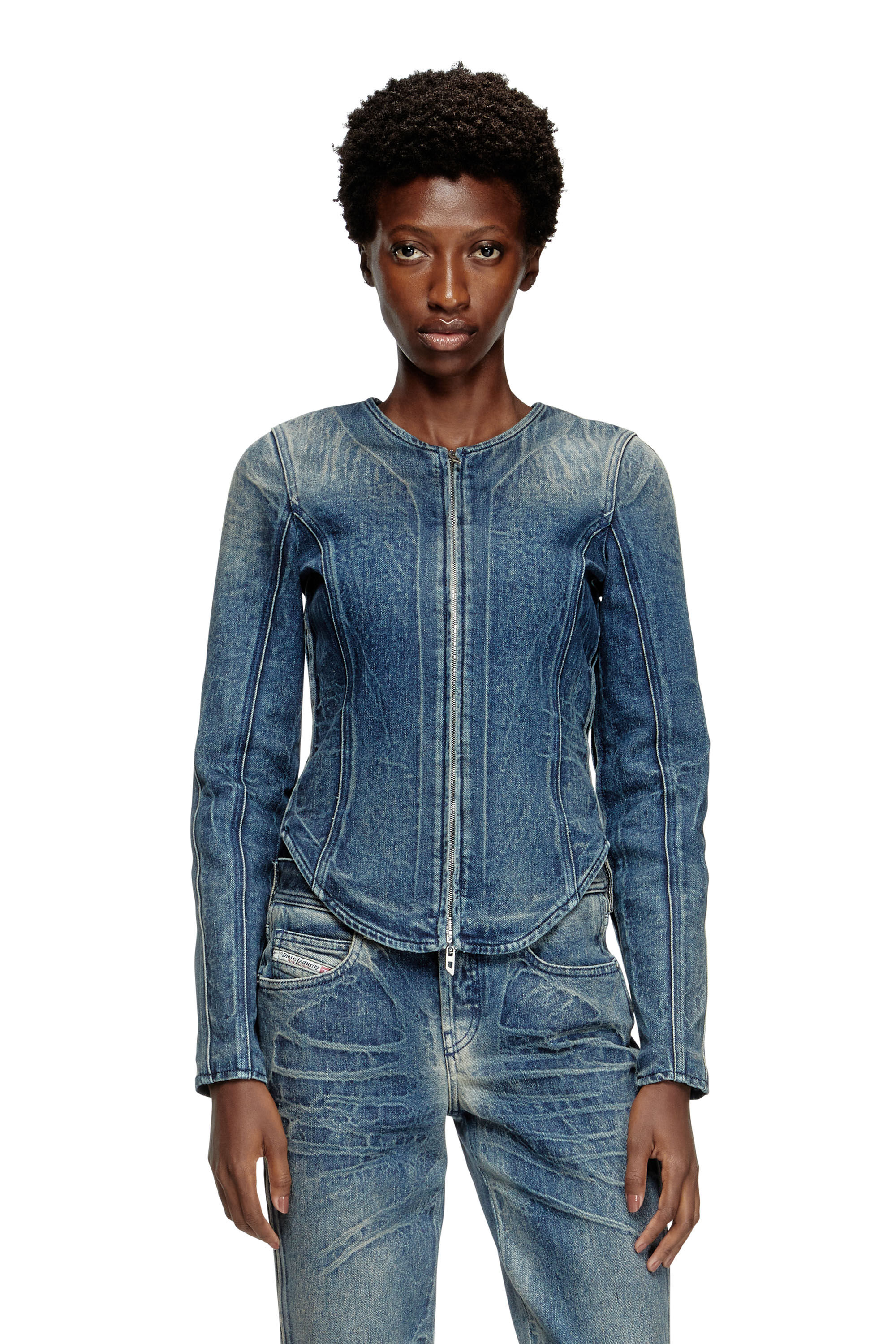 Diesel - DE-GARY-FSG, Damen Jacke aus Denim mit Ghost-Prägung in Dunkelblau - 3