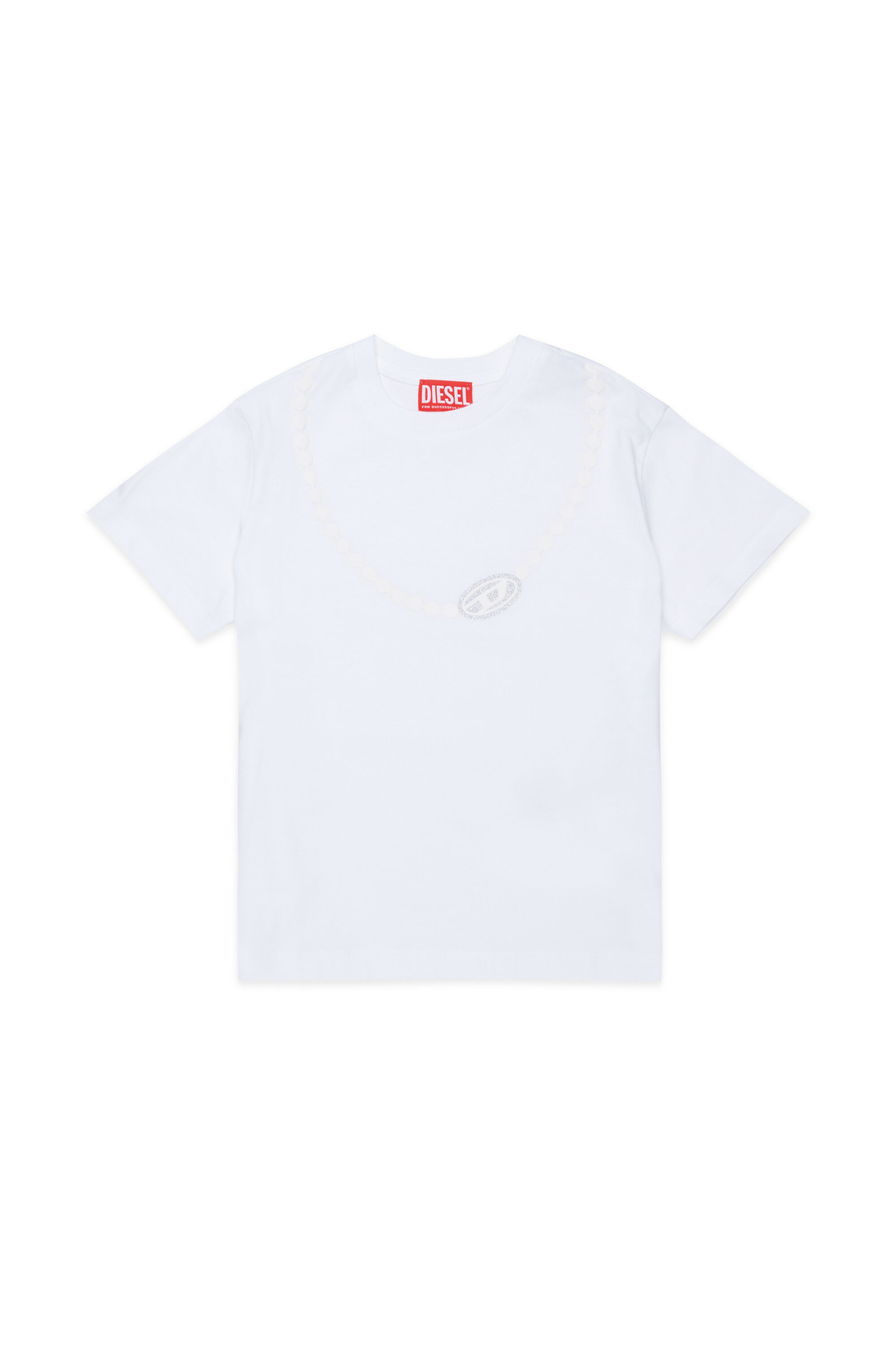 Diesel - TICLA, Damen Baumwoll-T-Shirt mit Ketten-Print in Wei&szlig; - 1