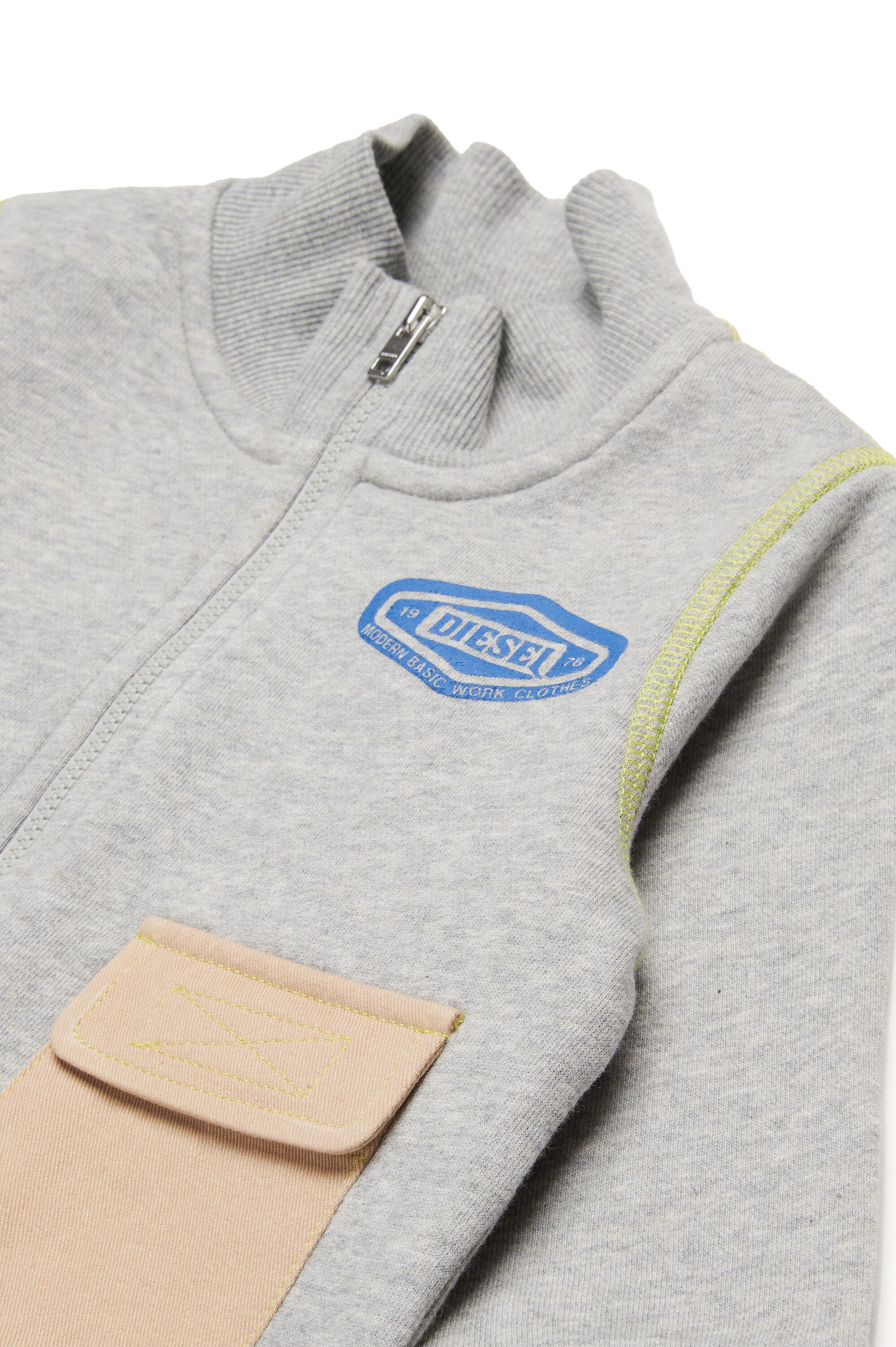 Diesel - SVABIB, Felpa con zip e dettagli in gabardine Uomo in Grigio - 3