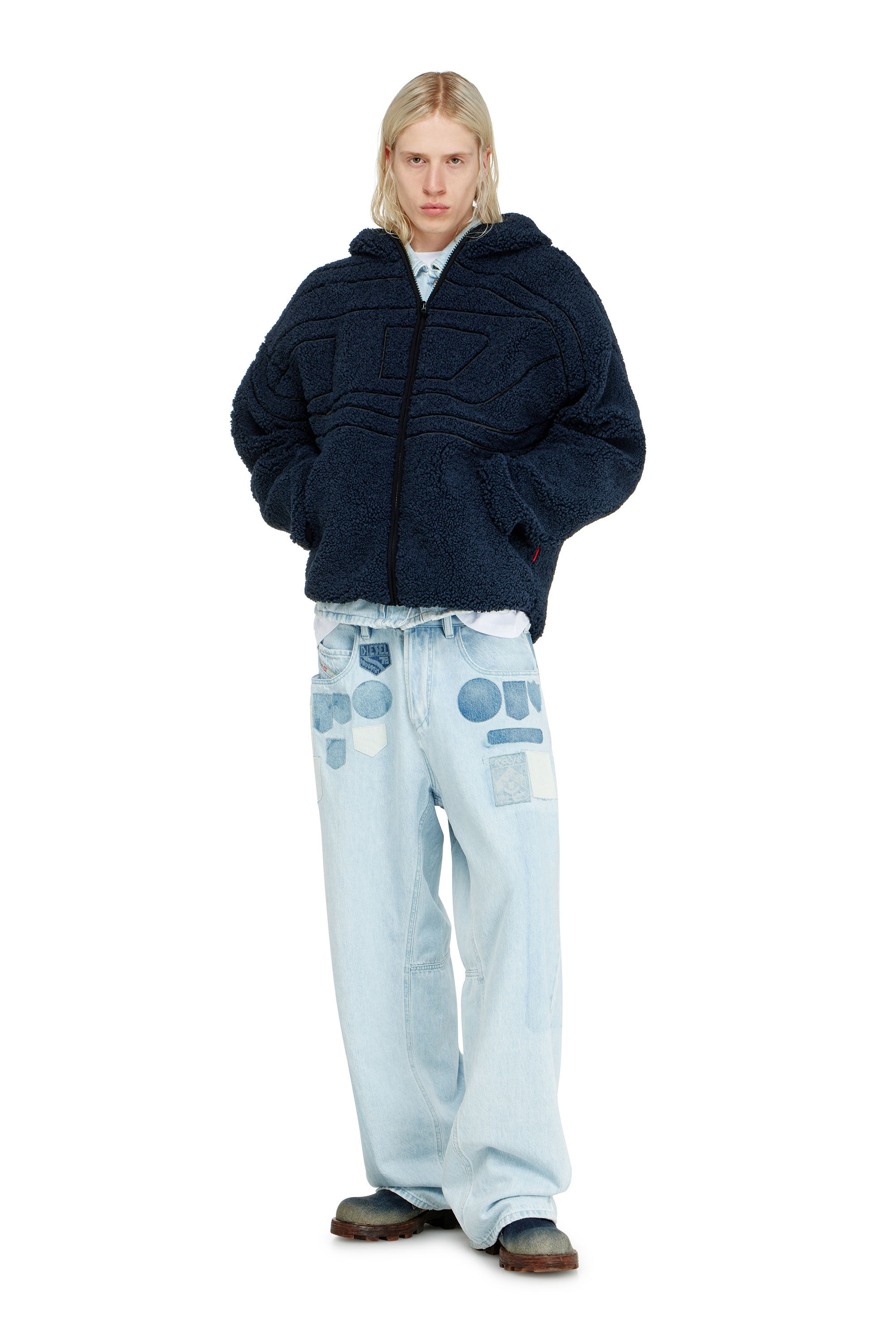 Diesel - S-ZAT, Veste &agrave; capuche en peluche Homme in Bleu - 1