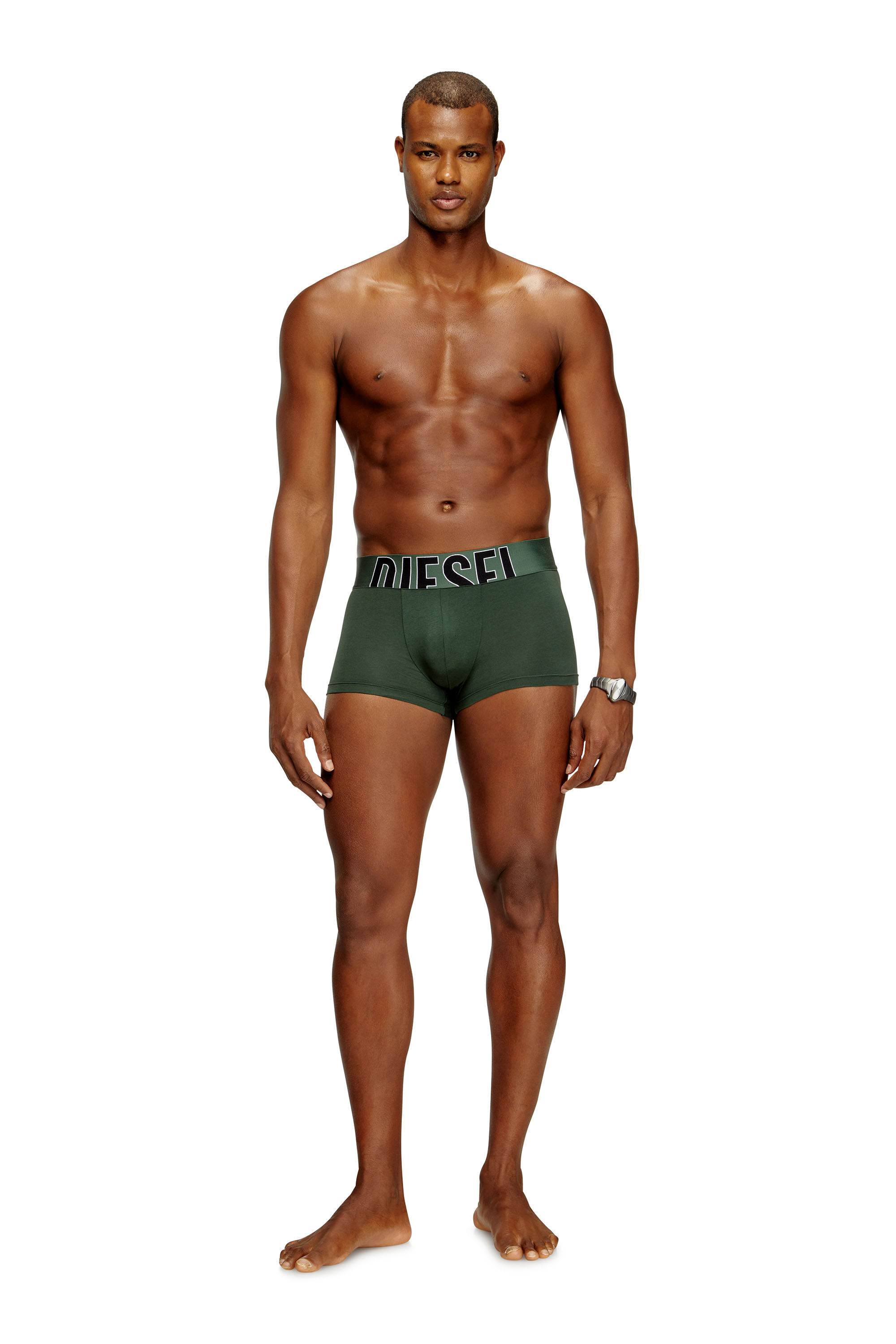 Diesel - DAMIEN-D-POP-3PACK-55, Lot de trois boxers en coton stretch avec logo découpé Homme in Vert - 1