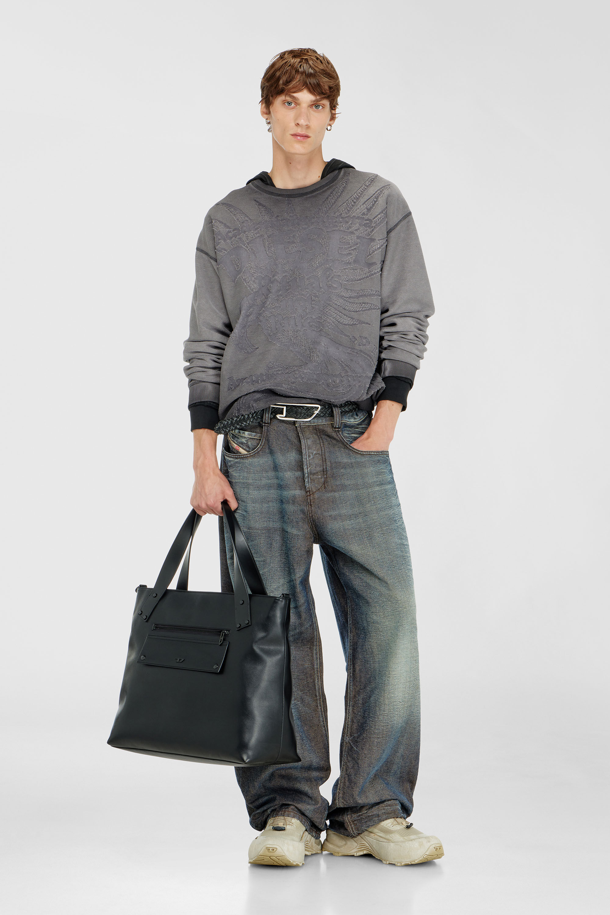 Diesel - S-ARON-RAW, Herren Sweatshirt mit d&eacute;vor&eacute;-Print in Dunkelgrau - 1