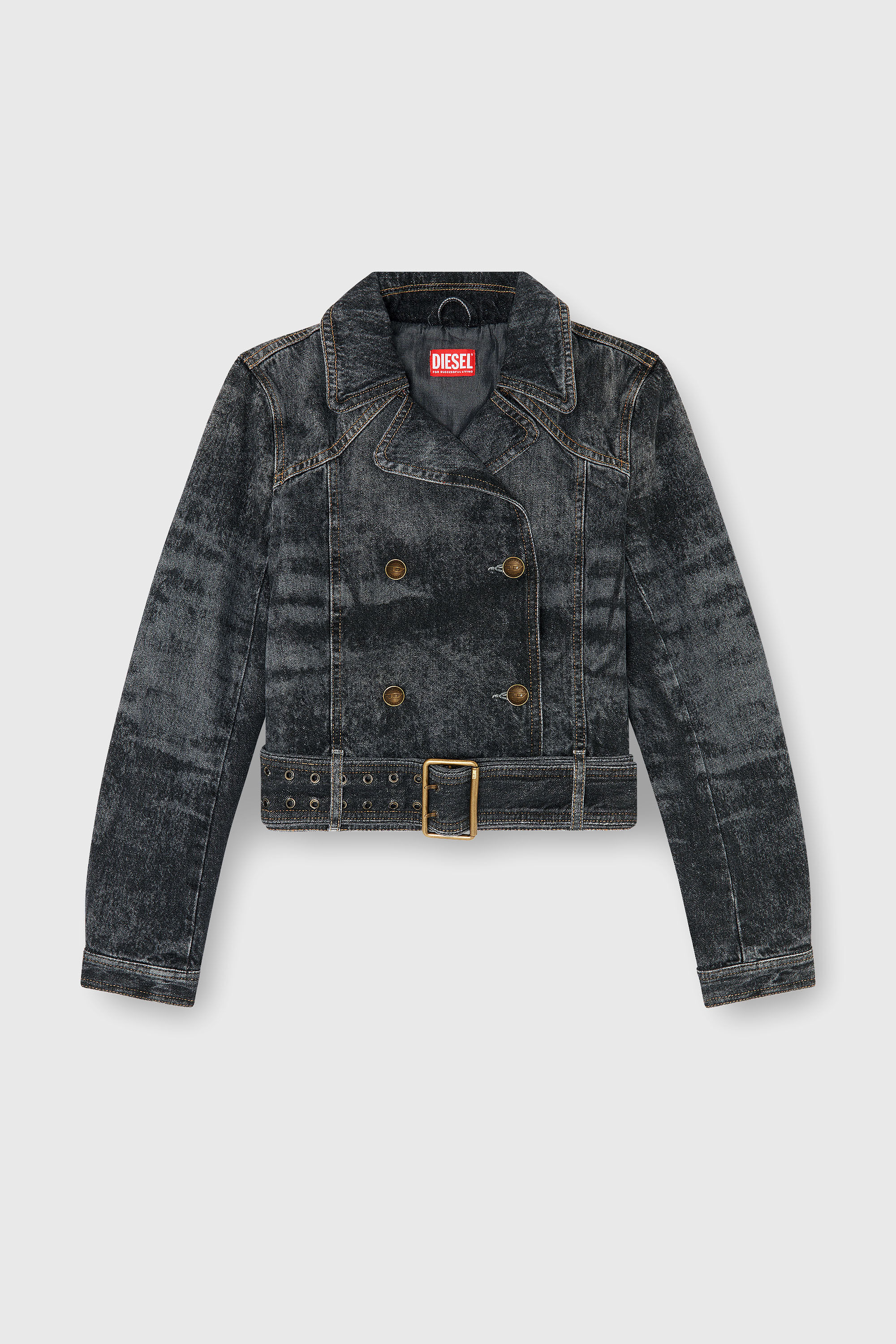 Diesel - DE-LEGEND-S, Veste en denim cropped avec ceinture Femme in Noir - 2