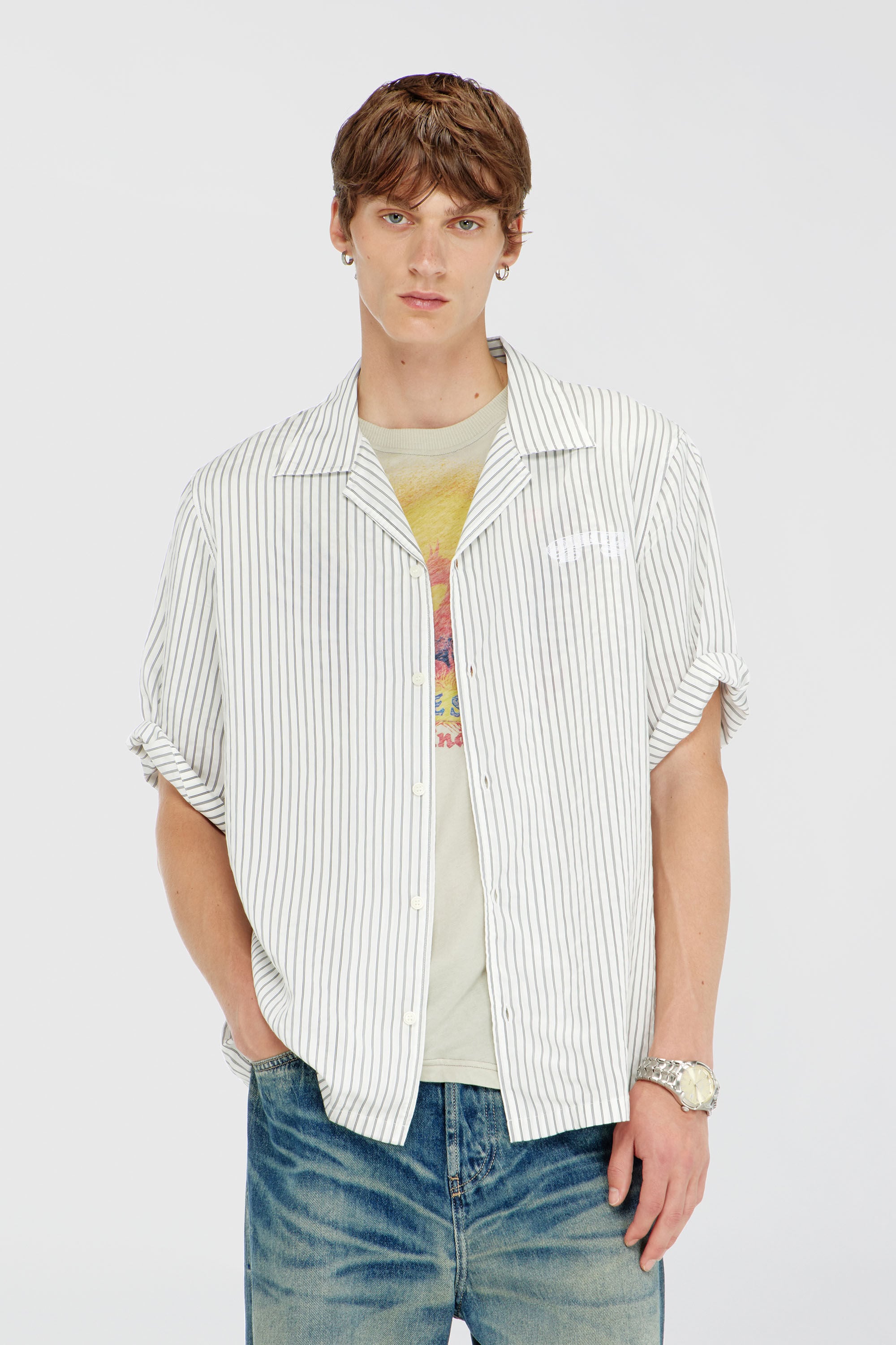 Diesel - S-MAC-EFBV, Camicia a manica corta in modal a righe sottili Uomo in Multicolor - 3