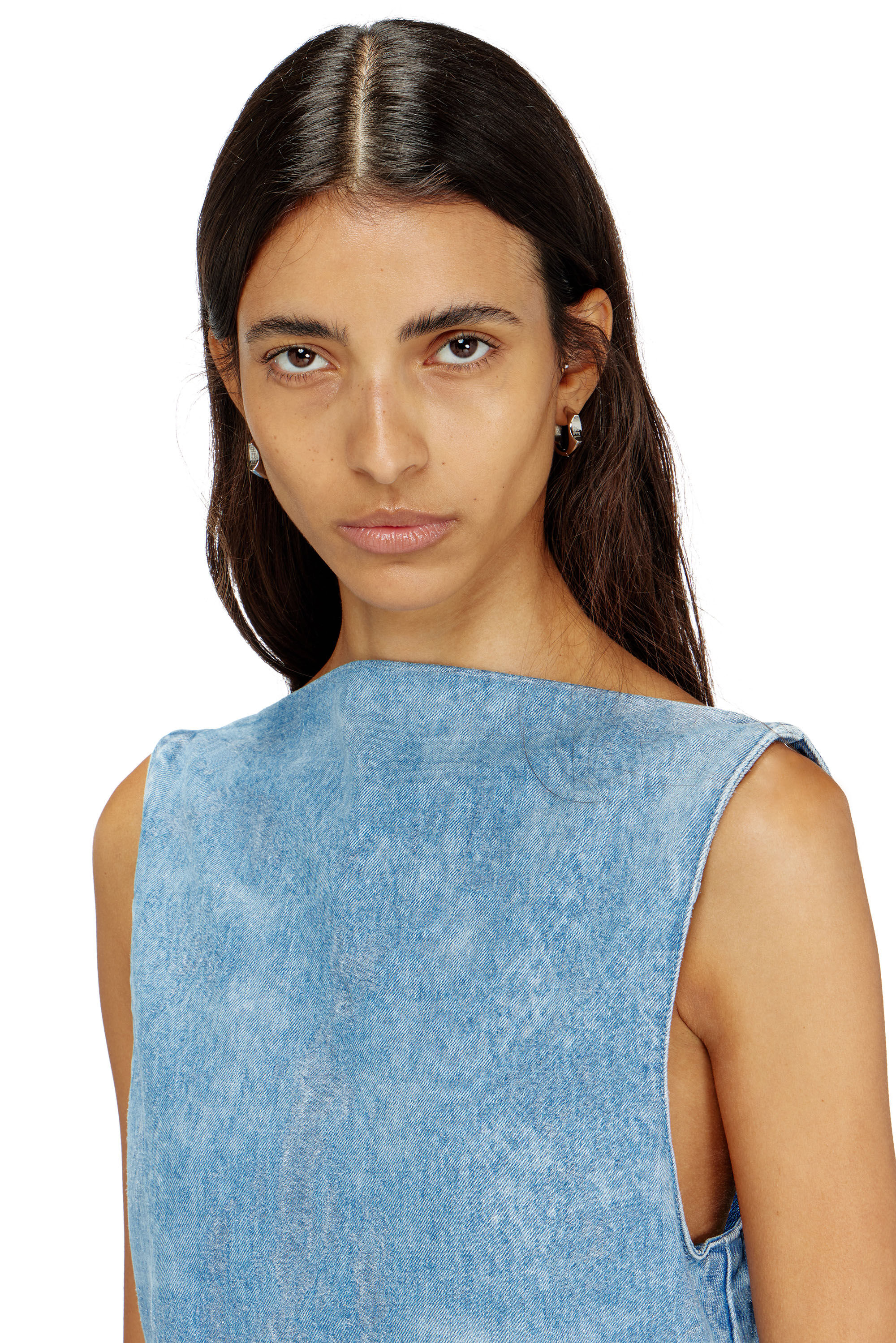 Diesel - DE-SELUNE-FSI, Abito corto in satin denim Donna in Blu - 5