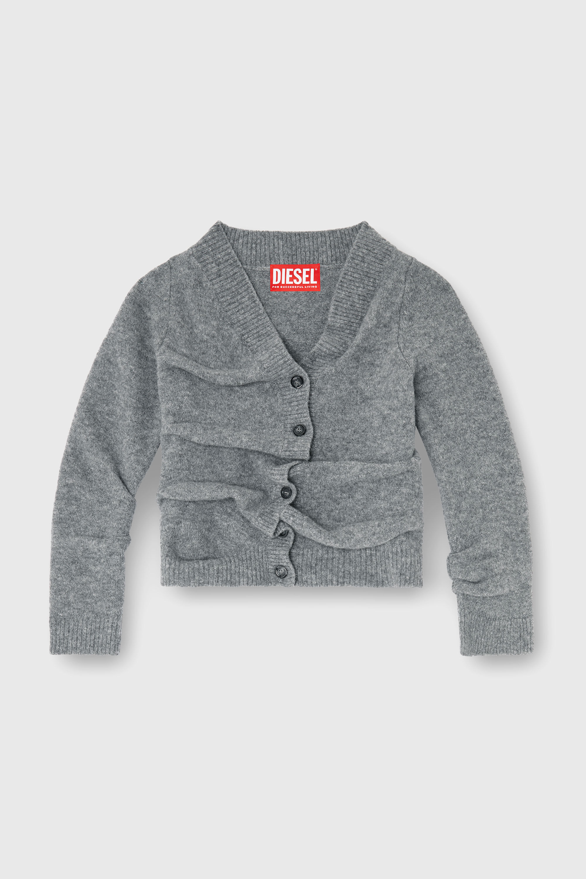 Diesel - M-AVA, Cardigan court en maille foul&eacute;e &agrave; texture froiss&eacute;e Femme in Gris - 2