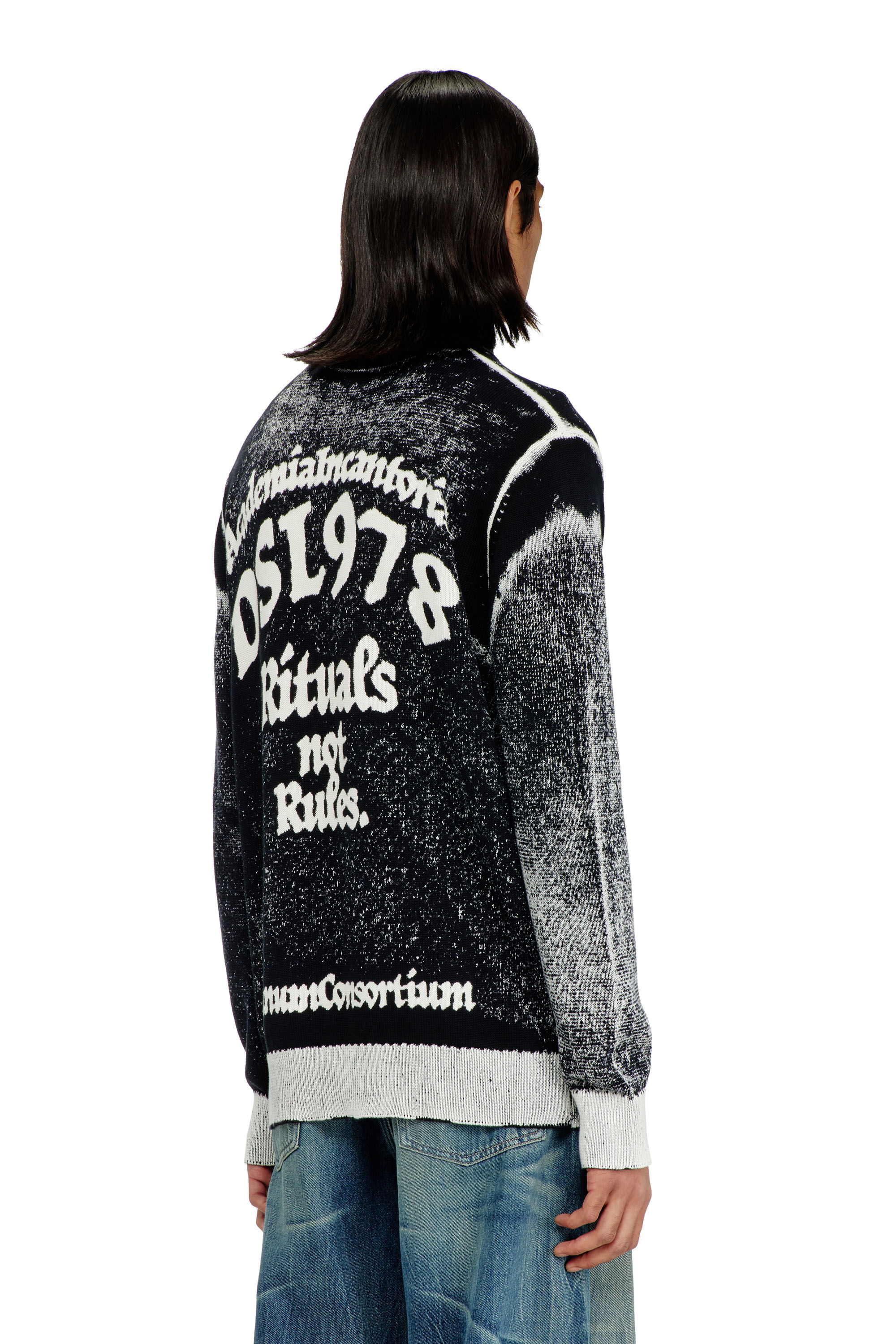 Diesel - K-LAUROS, Herren Behandelter zip-cardigan mit griffin-motiv in Schwarz/Weiss - 4