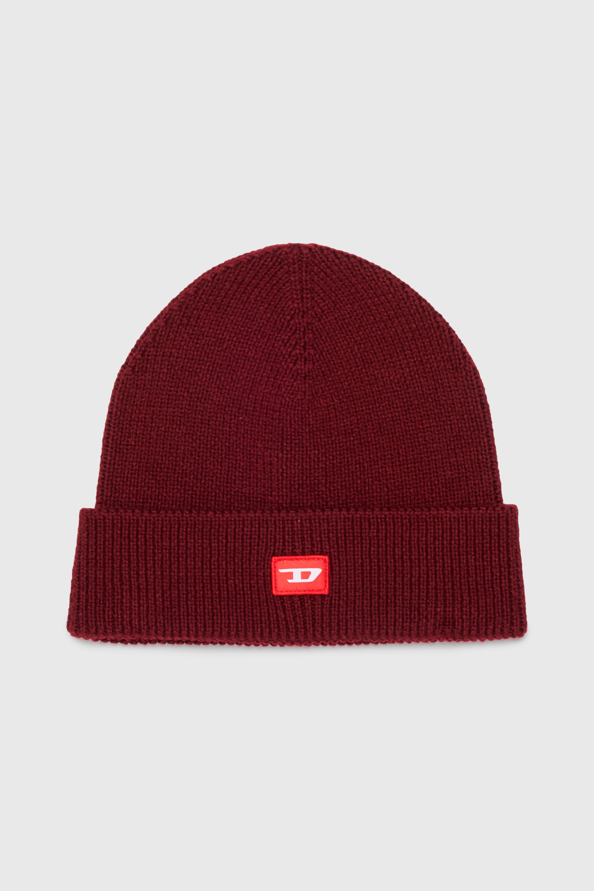 Diesel - FLOT, Berretto in misto lana con patch D logo Unisex in Rosso - 1