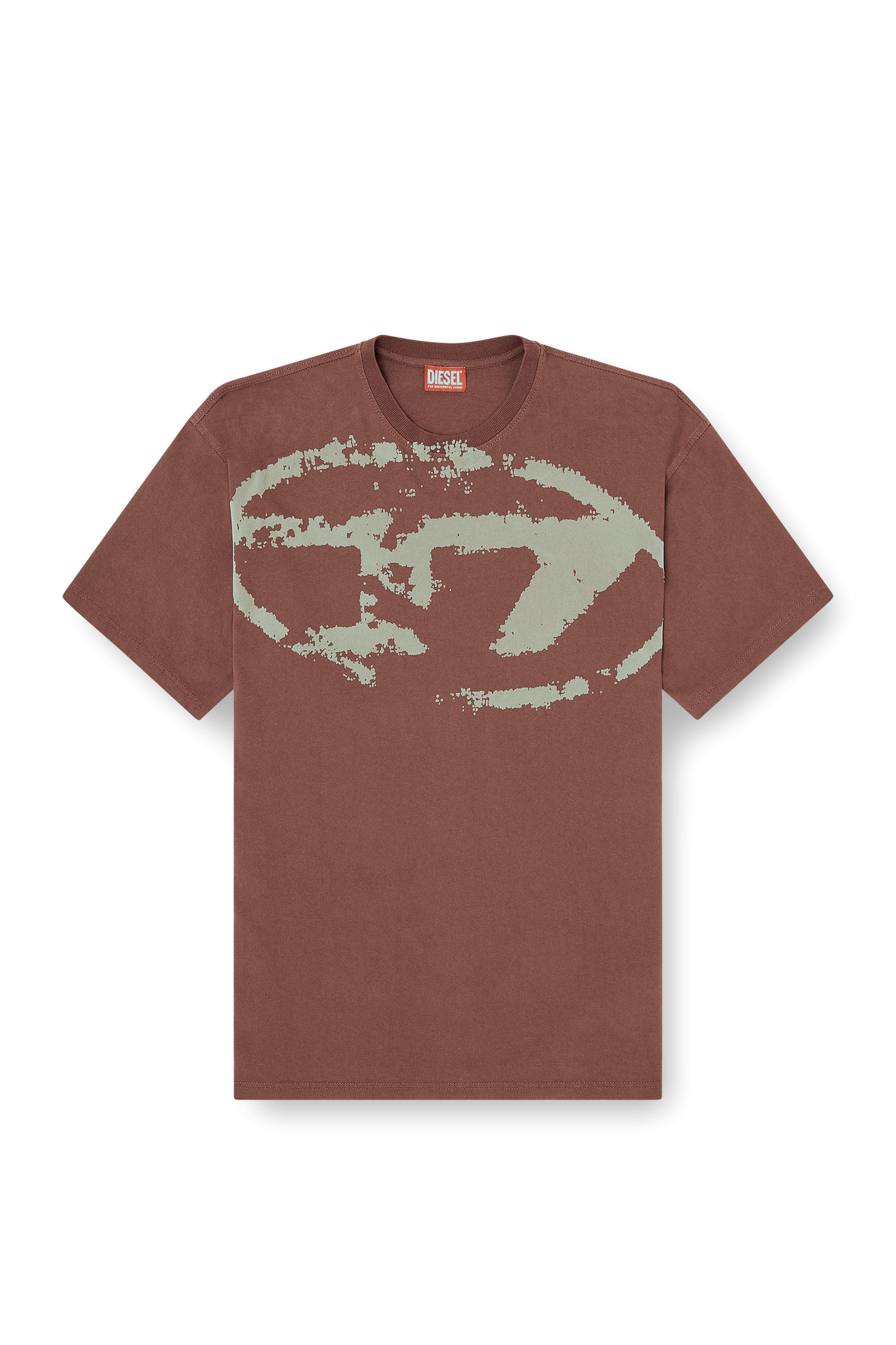 Diesel - T-BOXT-N14, T-shirt con stampa distressed floccata Uomo in Marrone - 2