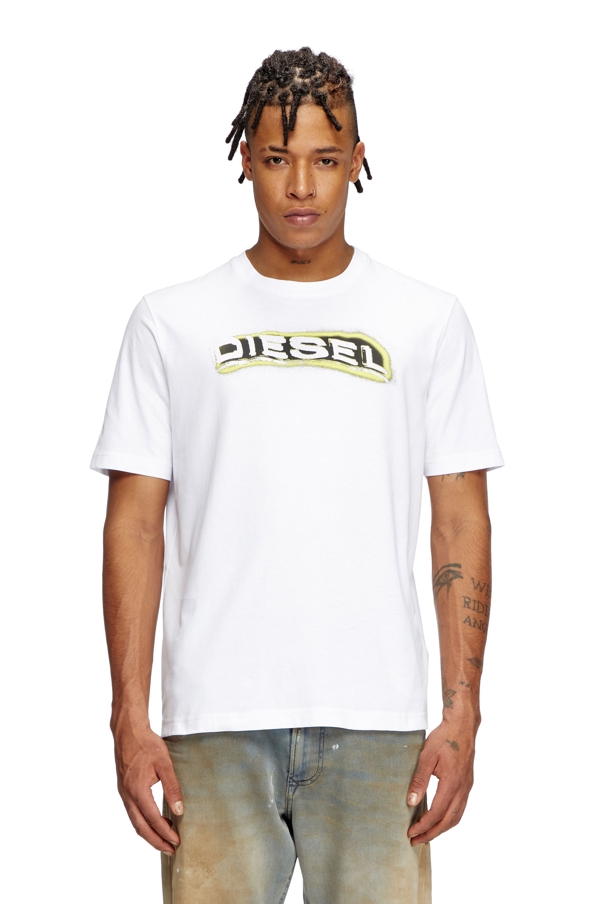 Diesel - T-ADJUST-R4, T-shirt avec logo imprimé bouffant Homme in Blanc - 3