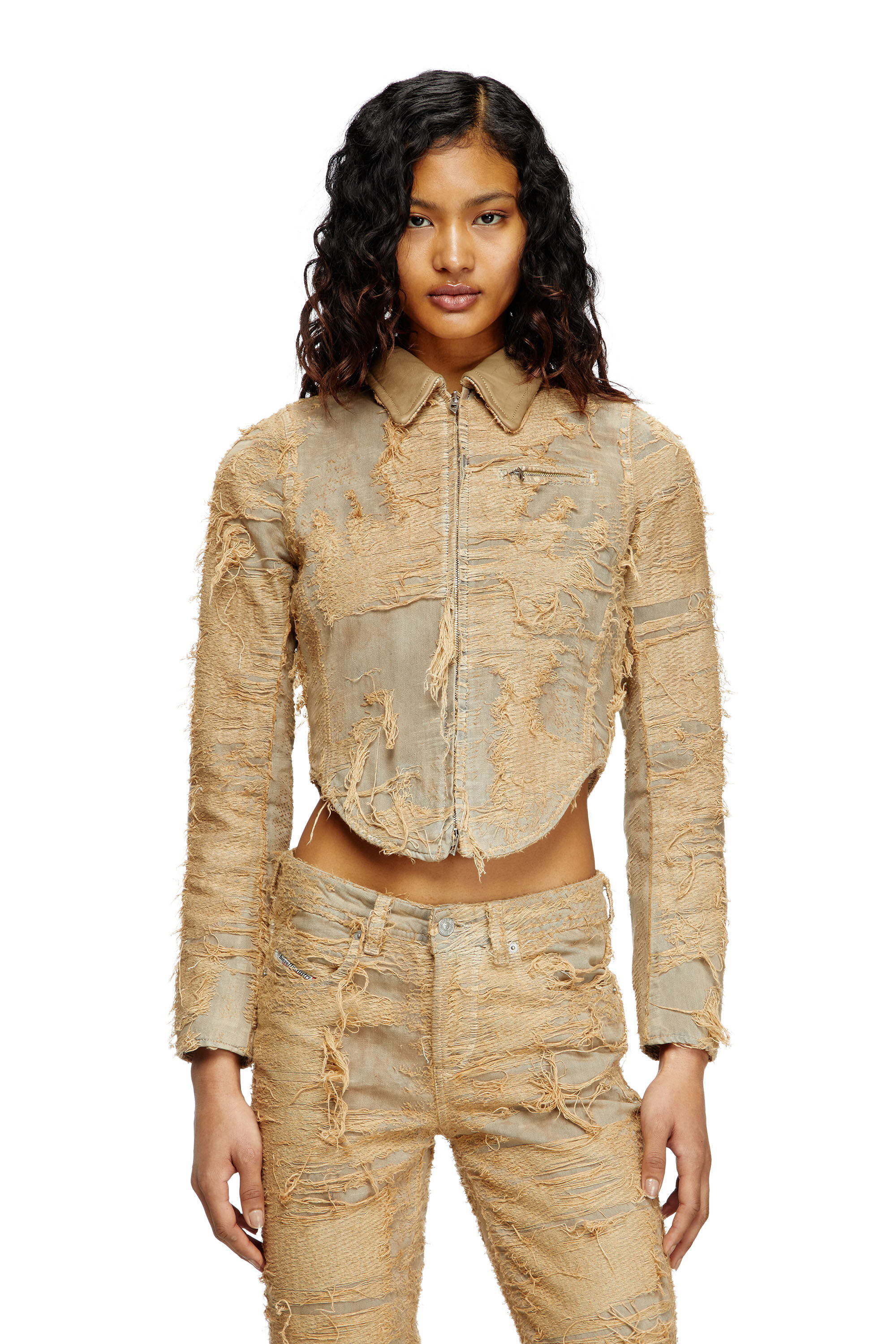 Diesel - DE-NEA-FSG, Giacca slim in denim colorato distressed Donna in Marrone - 3